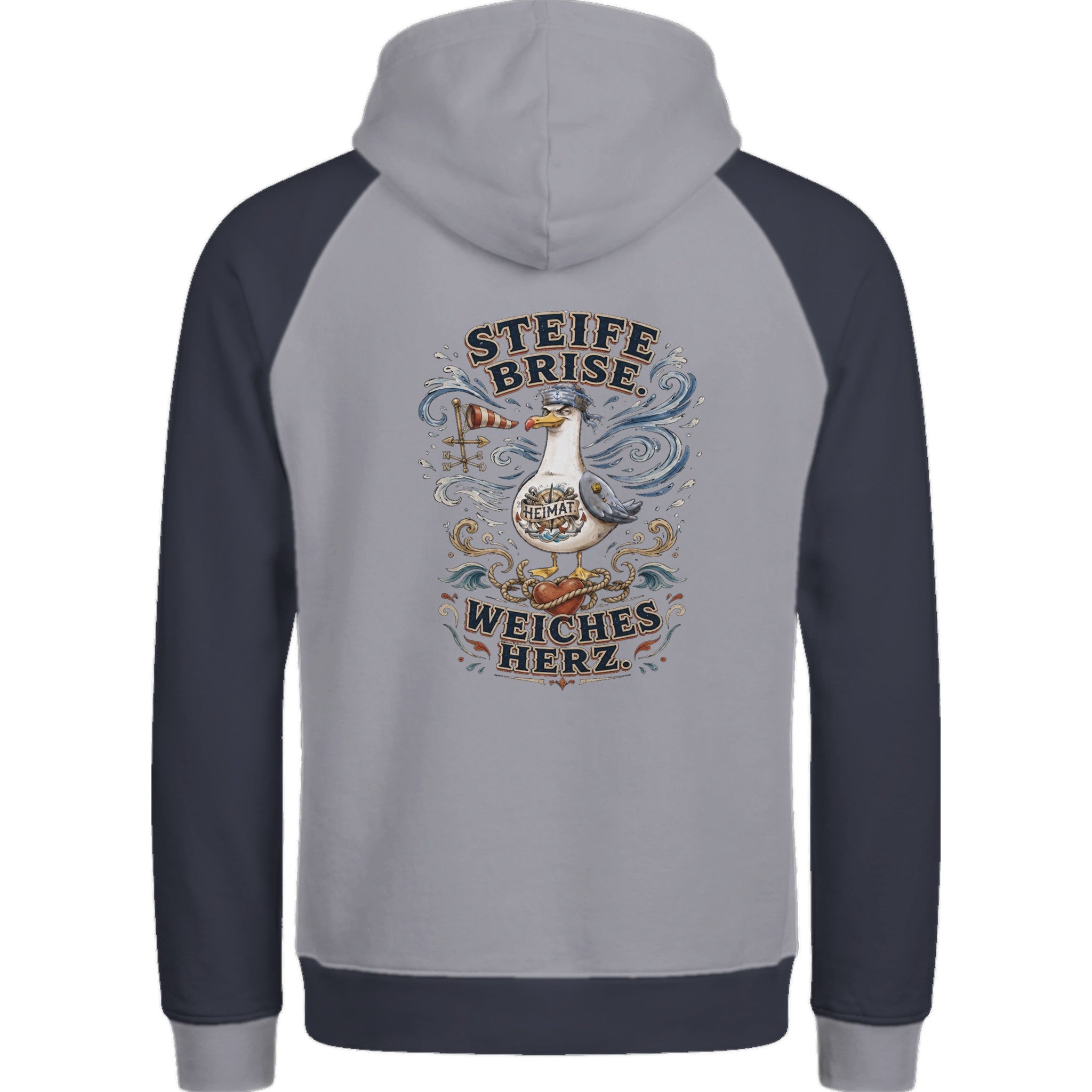 Hoodie in Ton mit Motiv „Steife Brise. Weiches Herz.“