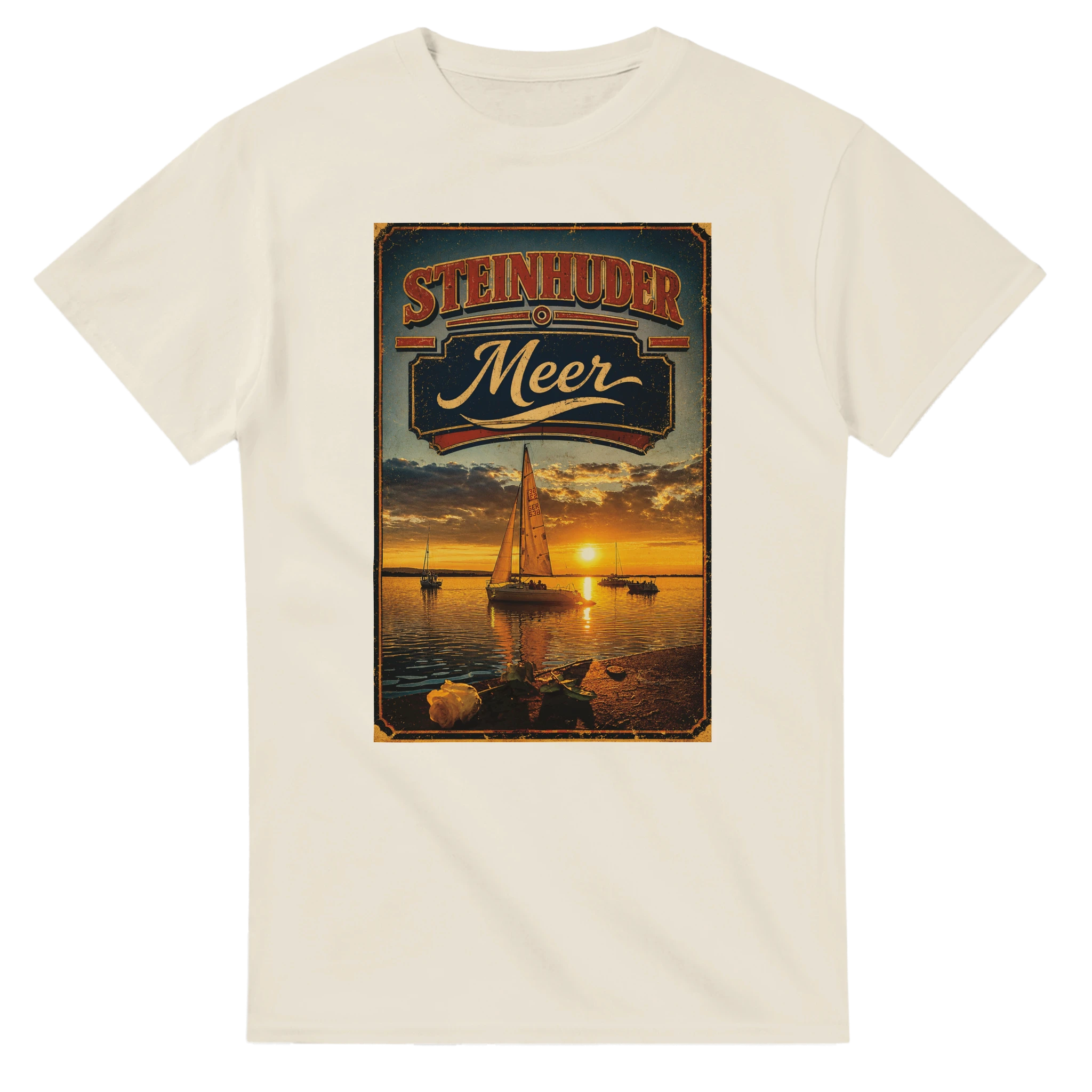 T-Shirt in Weiß mit Motiv „White Night am Wilhelmstein mit Sonnenuntergang“