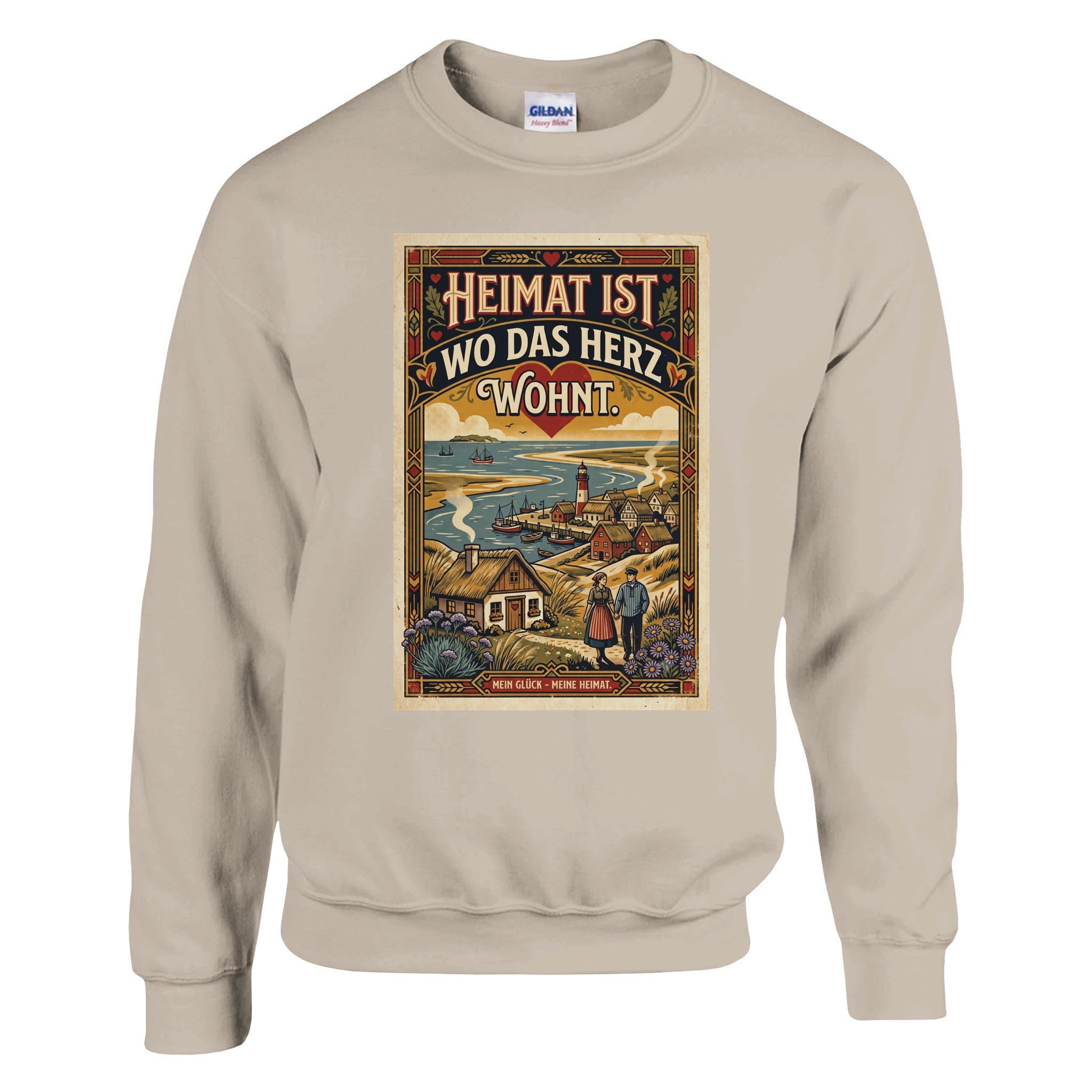 Pullover in Weiß mit Motiv „Heimat ist, wo das Herz wohnt“