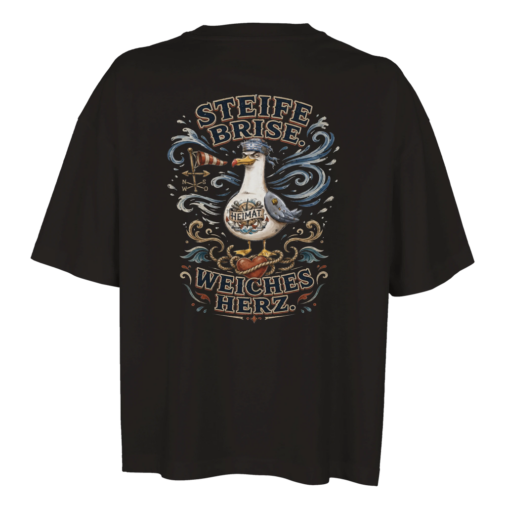 Damen-T-Shirt in Hellgelb mit Motiv „Steife Brise. Weiches Herz. Möwe“