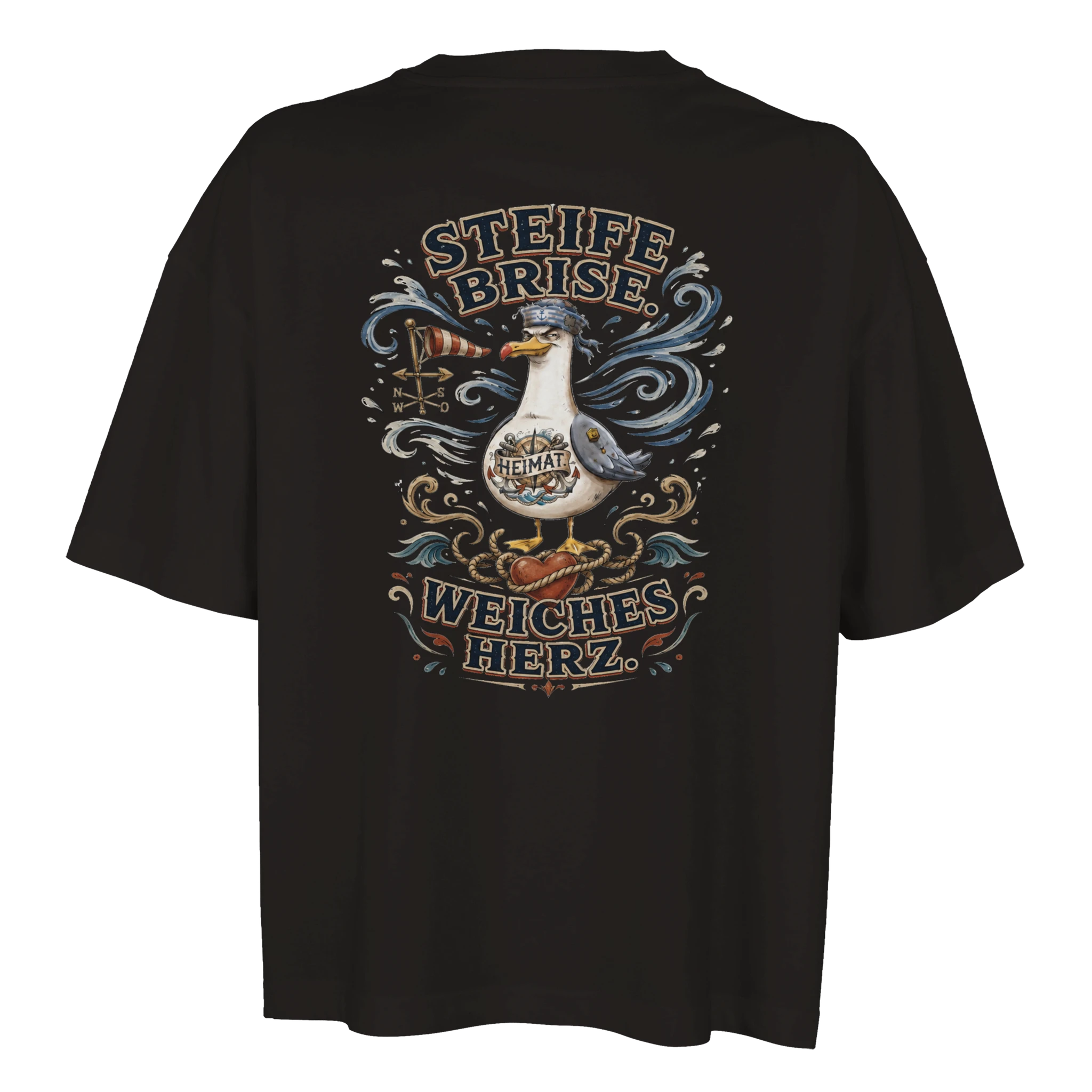 Damen-T-Shirt in Hellgelb mit Motiv „Steife Brise. Weiches Herz. Möwe“