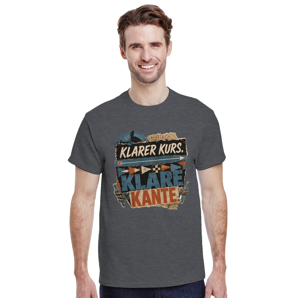 T-Shirt in Sand mit Motiv „Klarer Kurs. Klare Kante.“