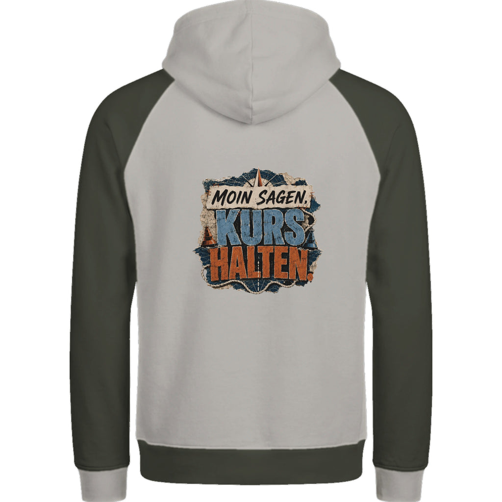 Hoodie in Ton mit Motiv „Moin sagen. Kurs halten.“