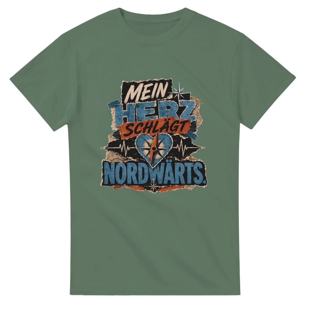 T-Shirt in Natur mit Motiv „Mein Herz schlägt NORDWÄRTS.“