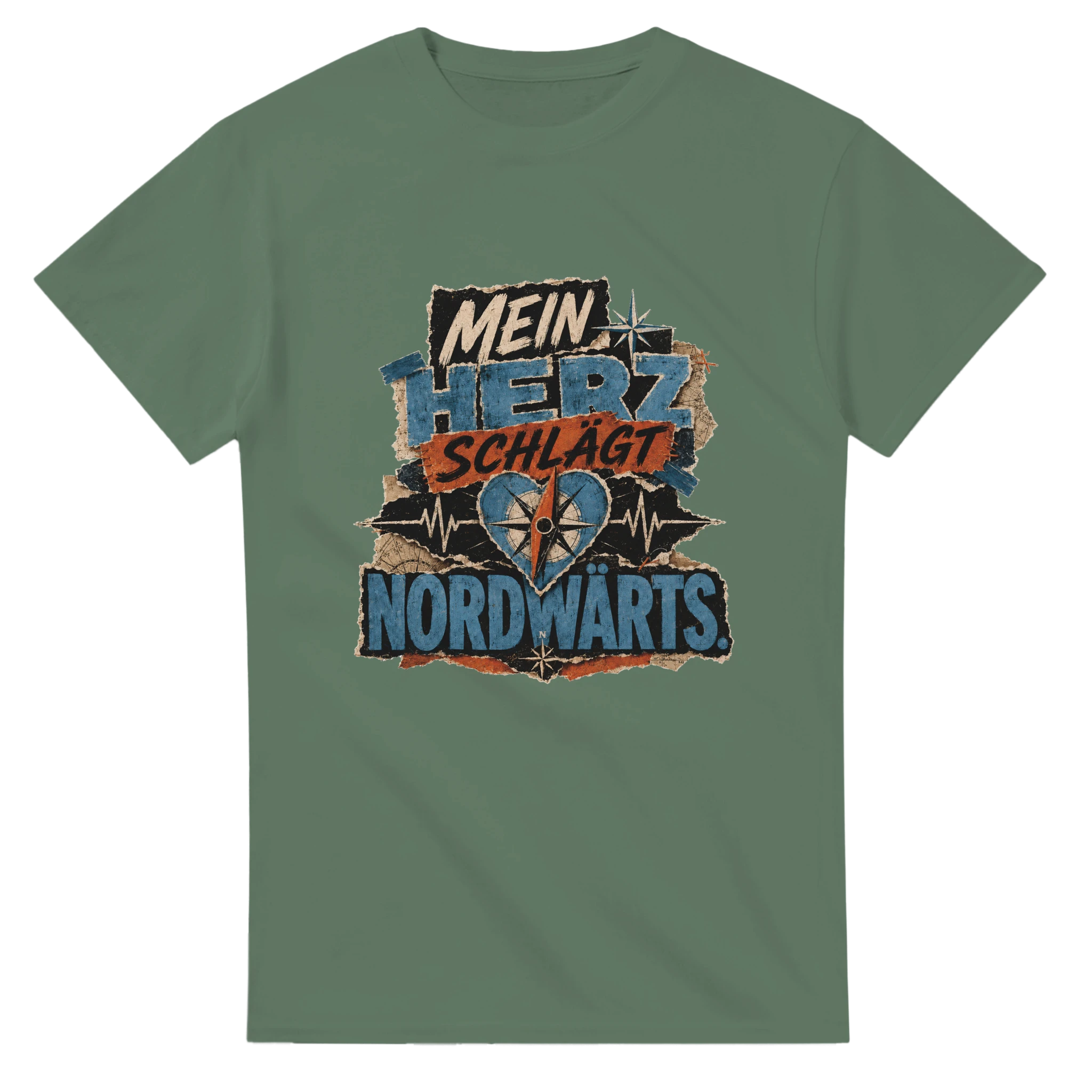 T-Shirt in Natur mit Motiv „Mein Herz schlägt NORDWÄRTS.“