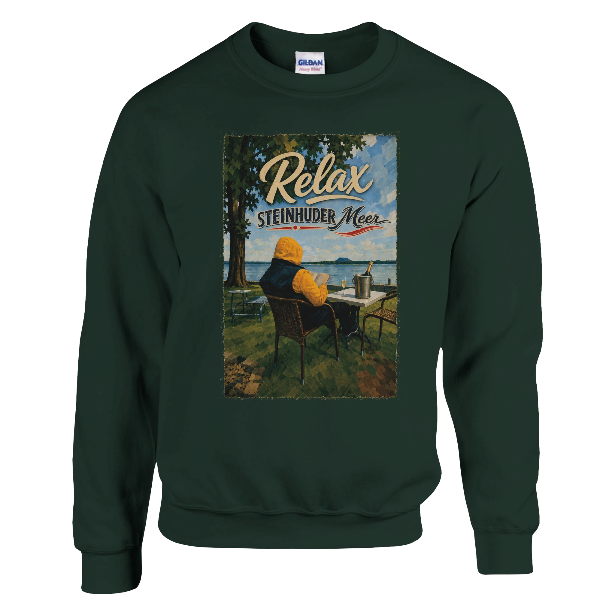Pullover in Aschgrau mit Motiv „Relax und Champagner“
