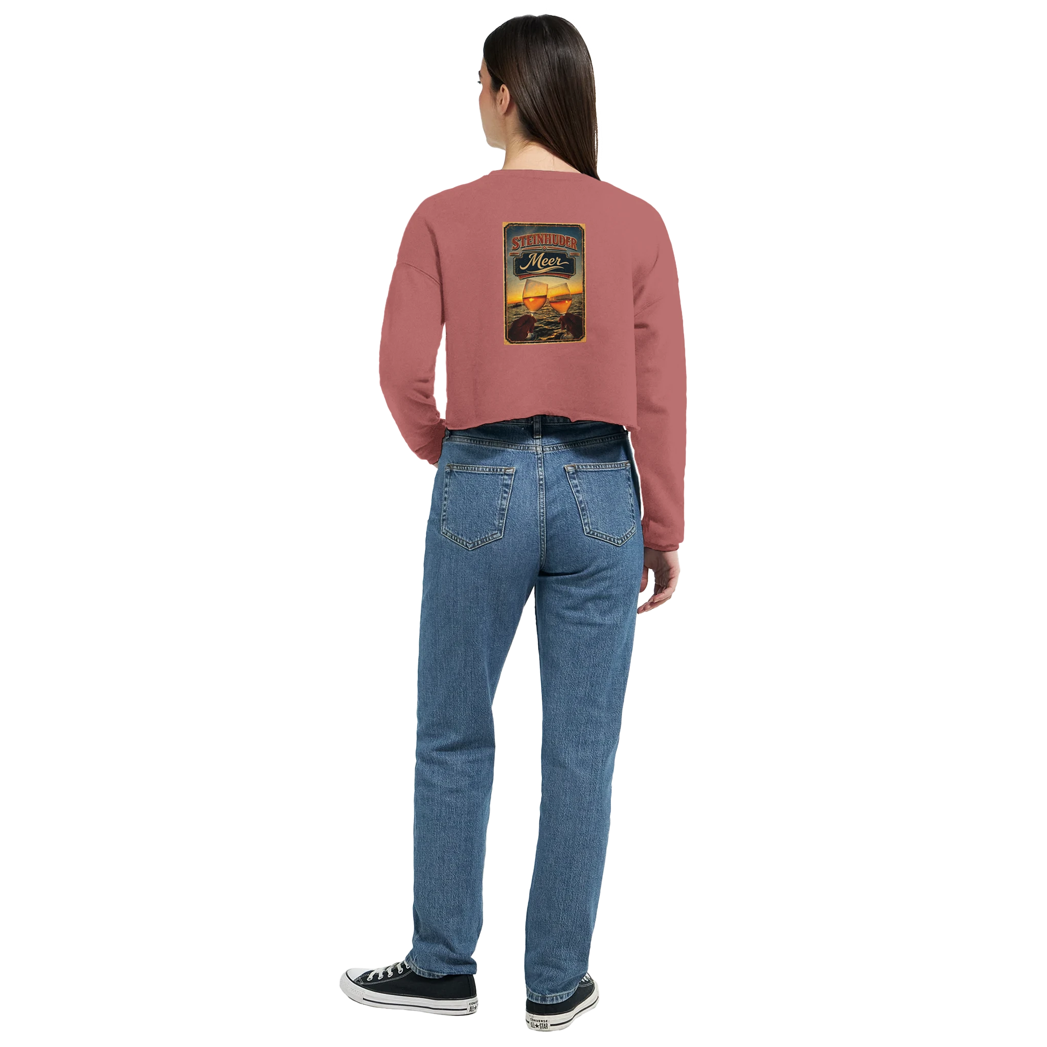 Damen-Pullover in Mauve mit Motiv „Stößchen bei Sunset“