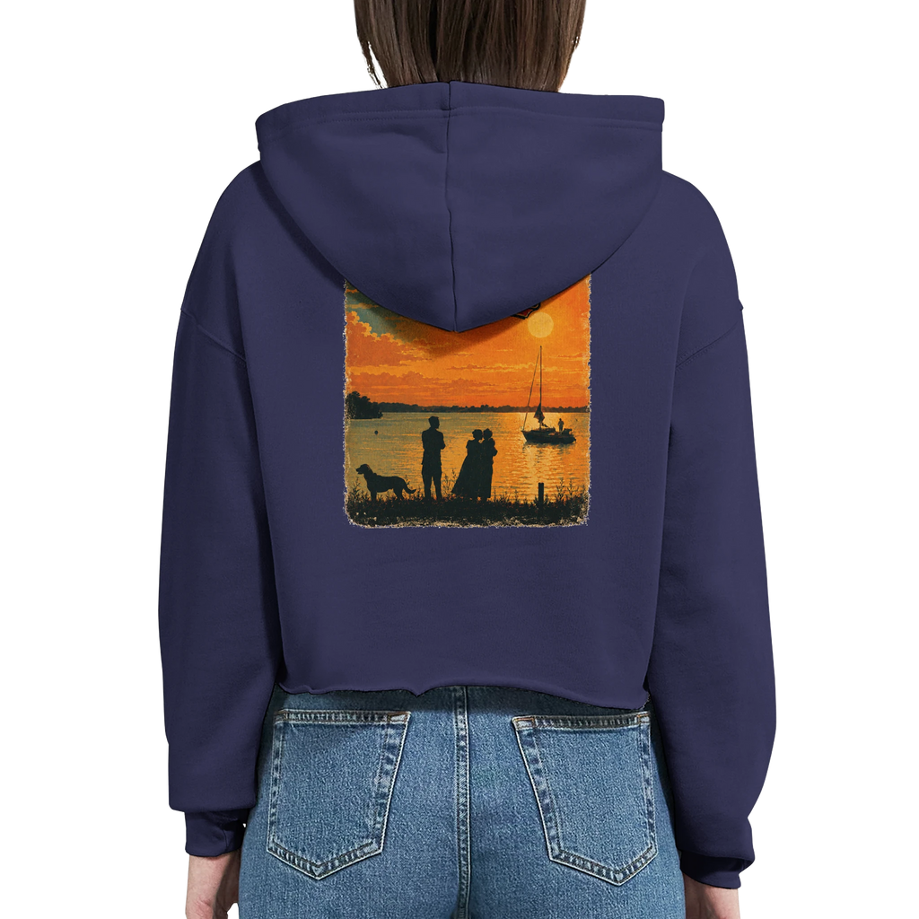 Damen-Hoodie in Weiß mit Motiv „Familie beim Sunset“