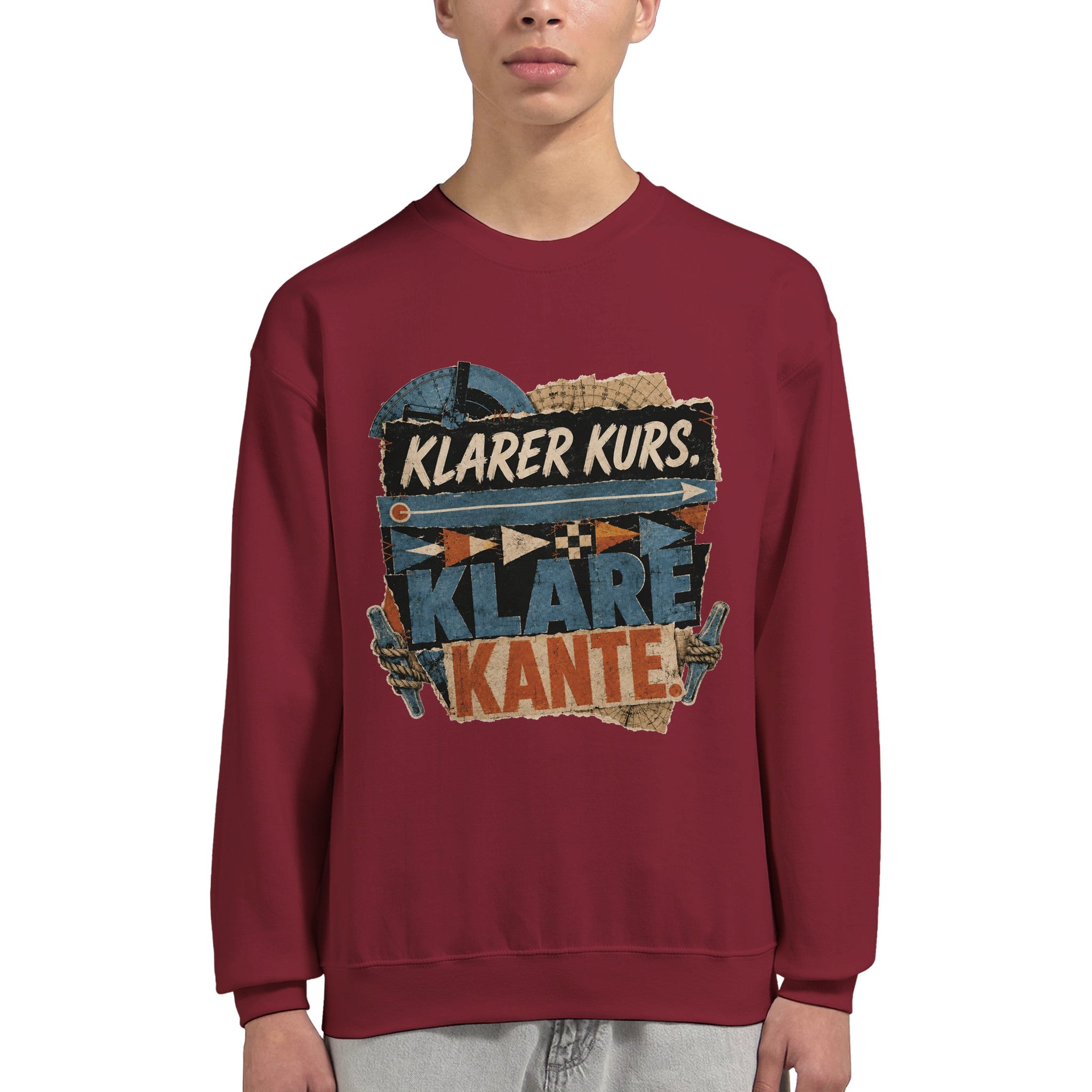 Pullover in Sand mit Motiv „Klarer Kurs. Klare Kante.“