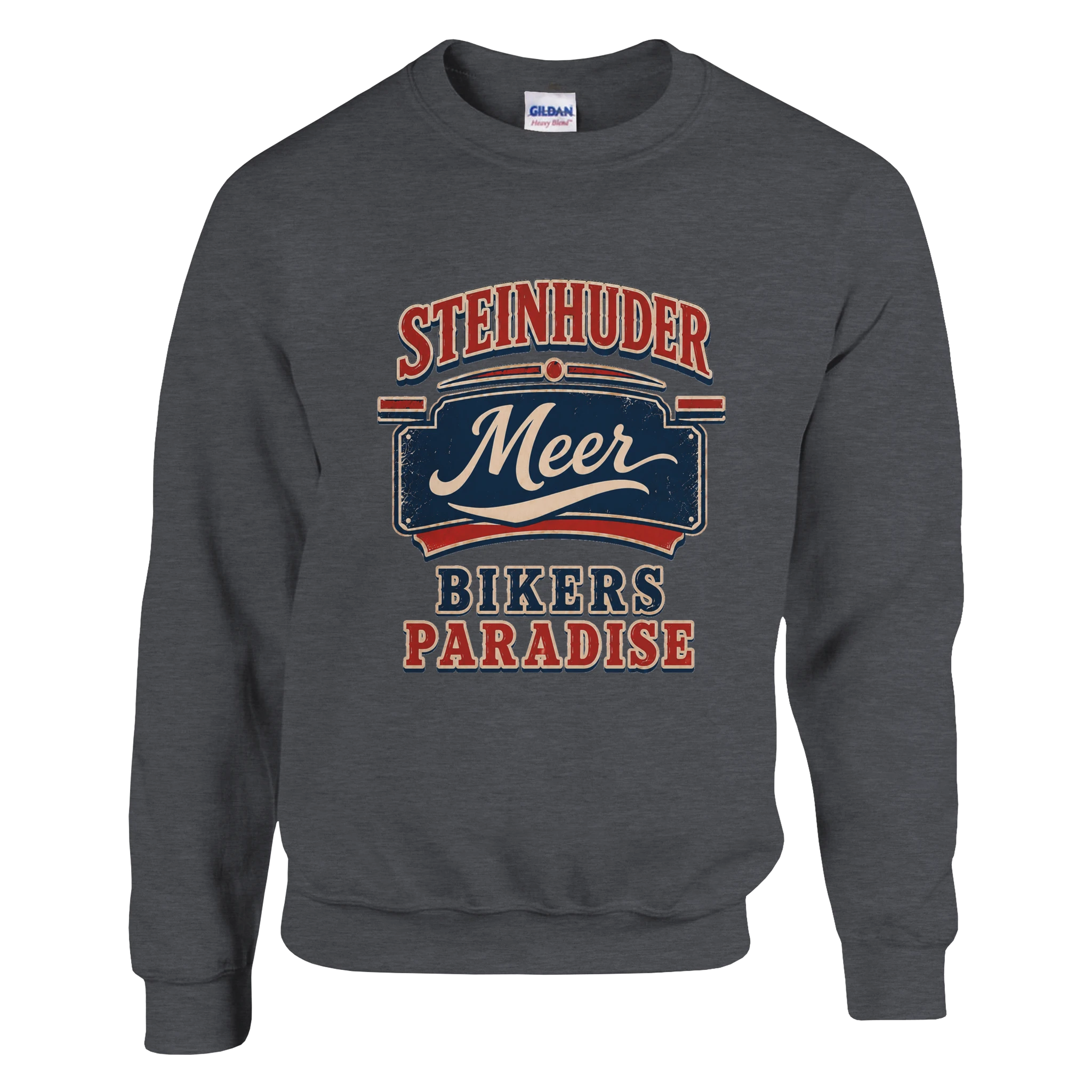 Pullover in Aschgrau mit Motiv „Bikers Paradise“