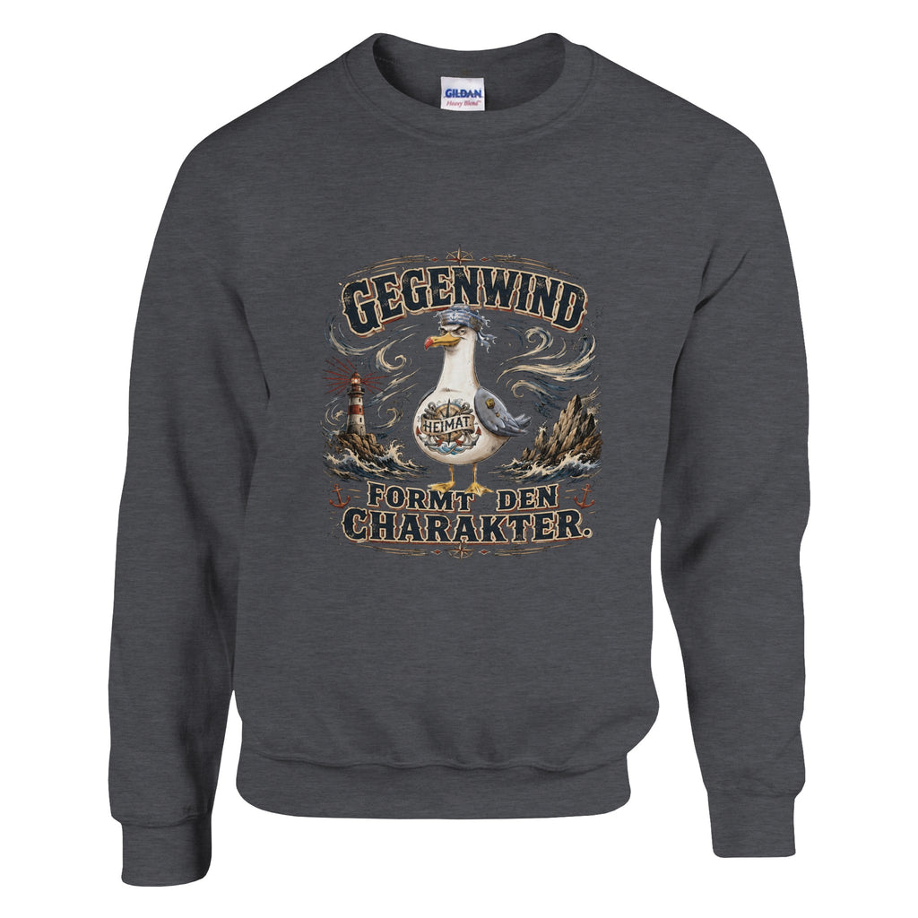 Pullover in Weiß mit Motiv „Gegenwind formt den Charakter“