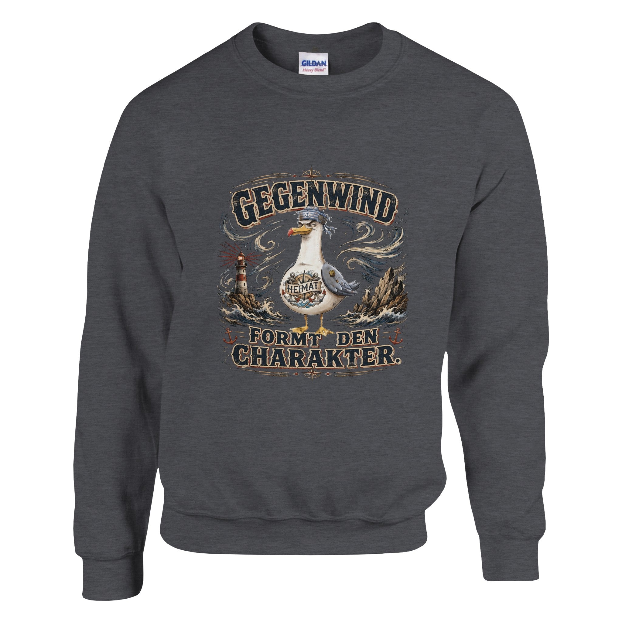 Pullover in Weiß mit Motiv „Gegenwind formt den Charakter“