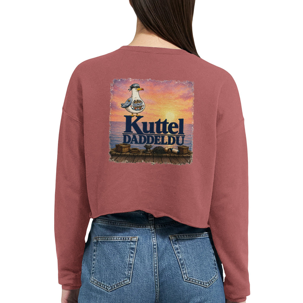 Damen-Pullover in Staubblau mit Motiv „Kuttel Daddeldu“