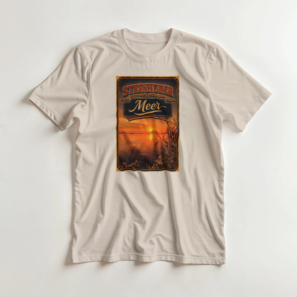 T-Shirt in Sand mit Motiv „Sunset am Steinhuder Meer“