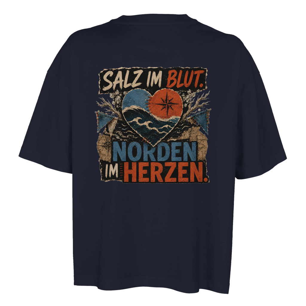 Damen-T-Shirt in Hellgelb mit Motiv „Salz im Blut. Norden im Herzen.“