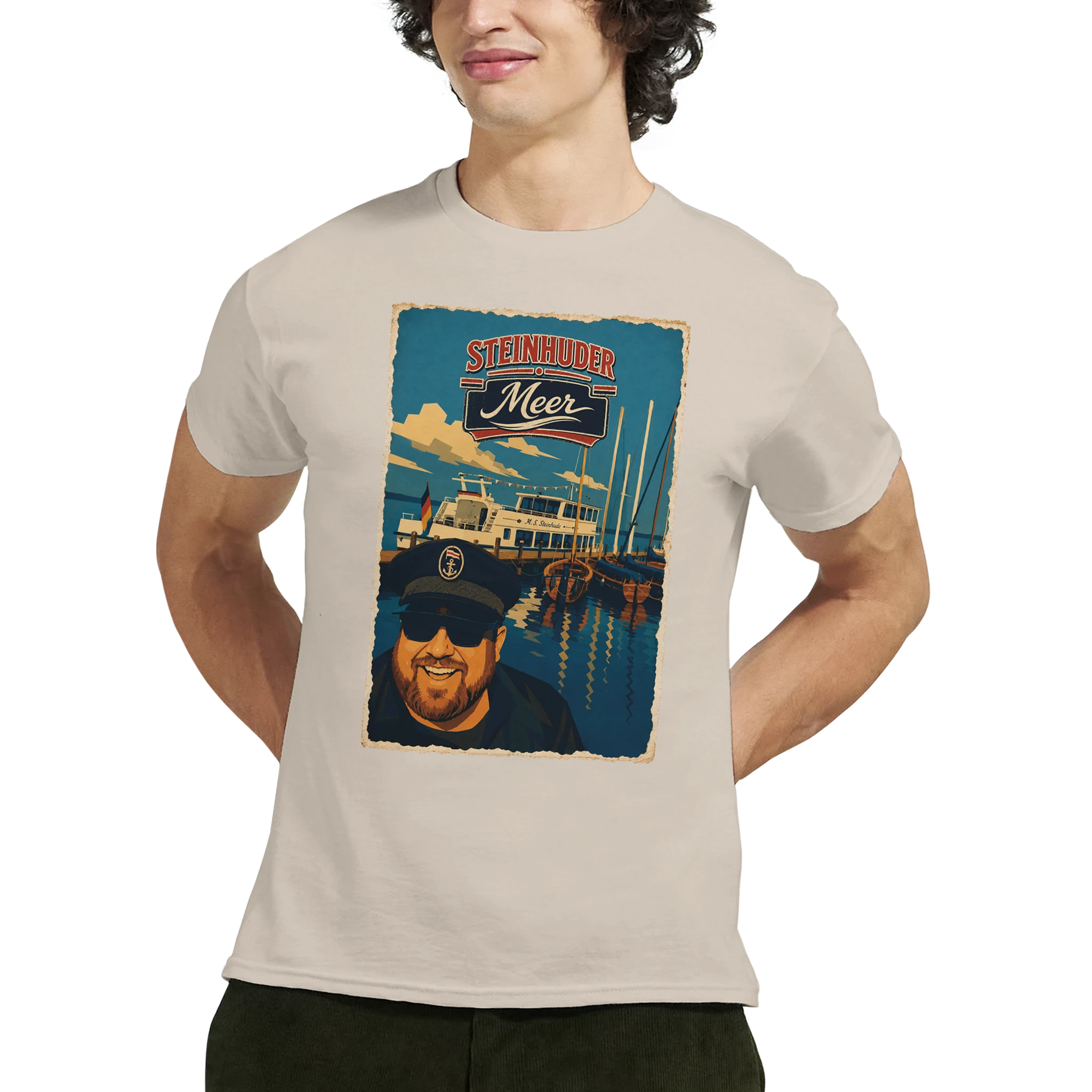 T-Shirt in Sand mit Motiv „Kapitän an Bord“