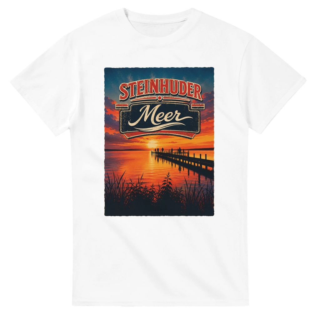 T-Shirt in Weiß mit Motiv „Sunset Ratskeller Steg am Steinhuder Meer“