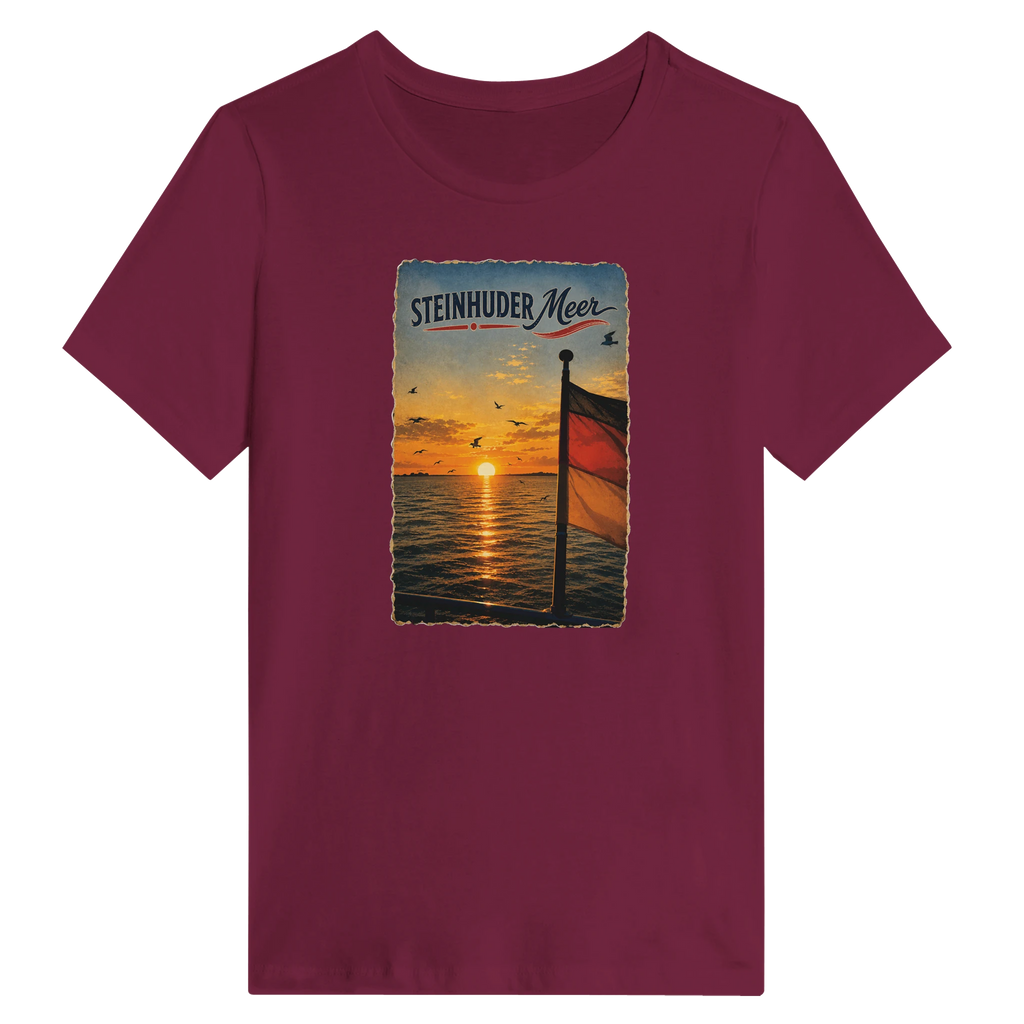 Damen-T-Shirt in Weiß mit Motiv „Flagge und Sunset“