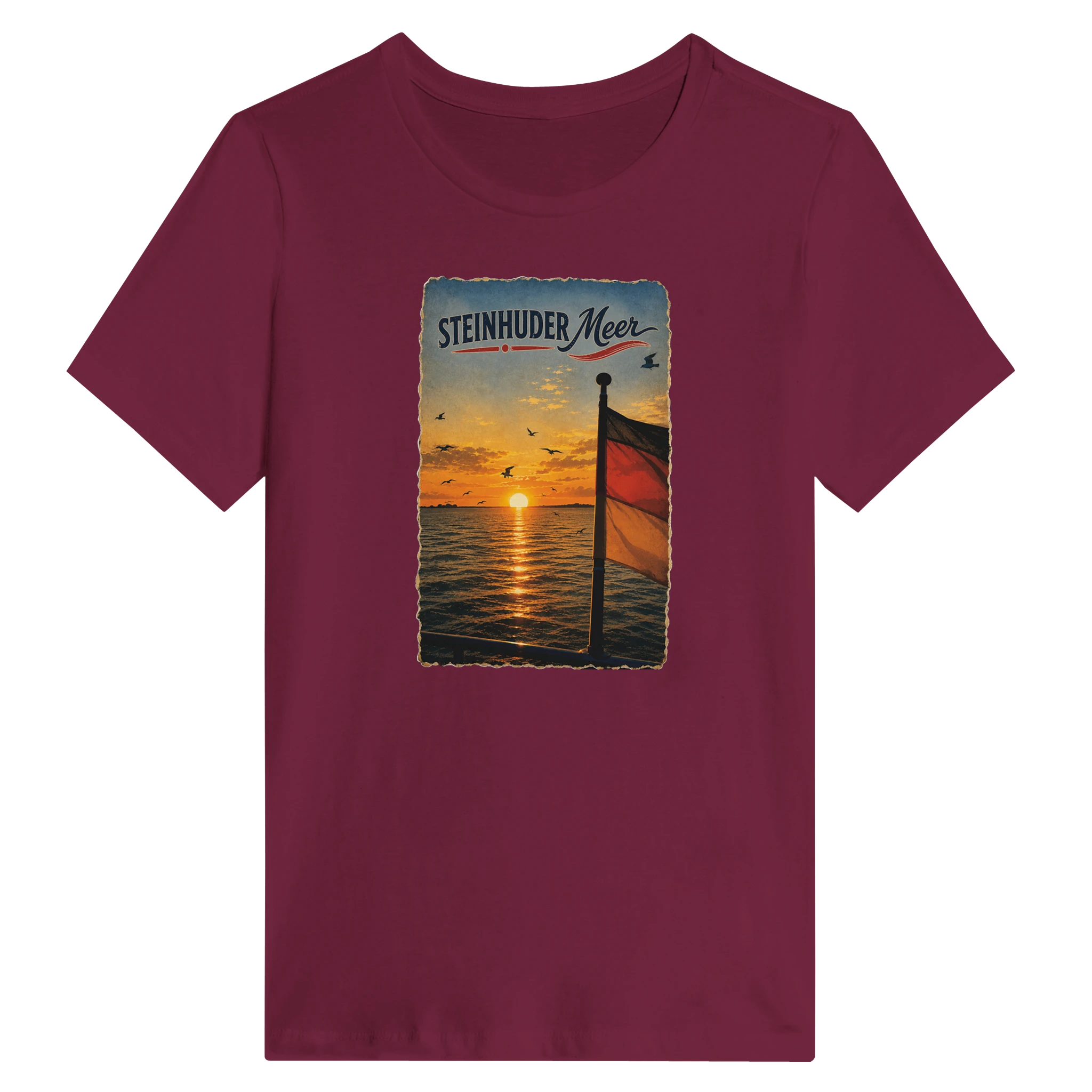 Damen-T-Shirt in Weiß mit Motiv „Flagge und Sunset“