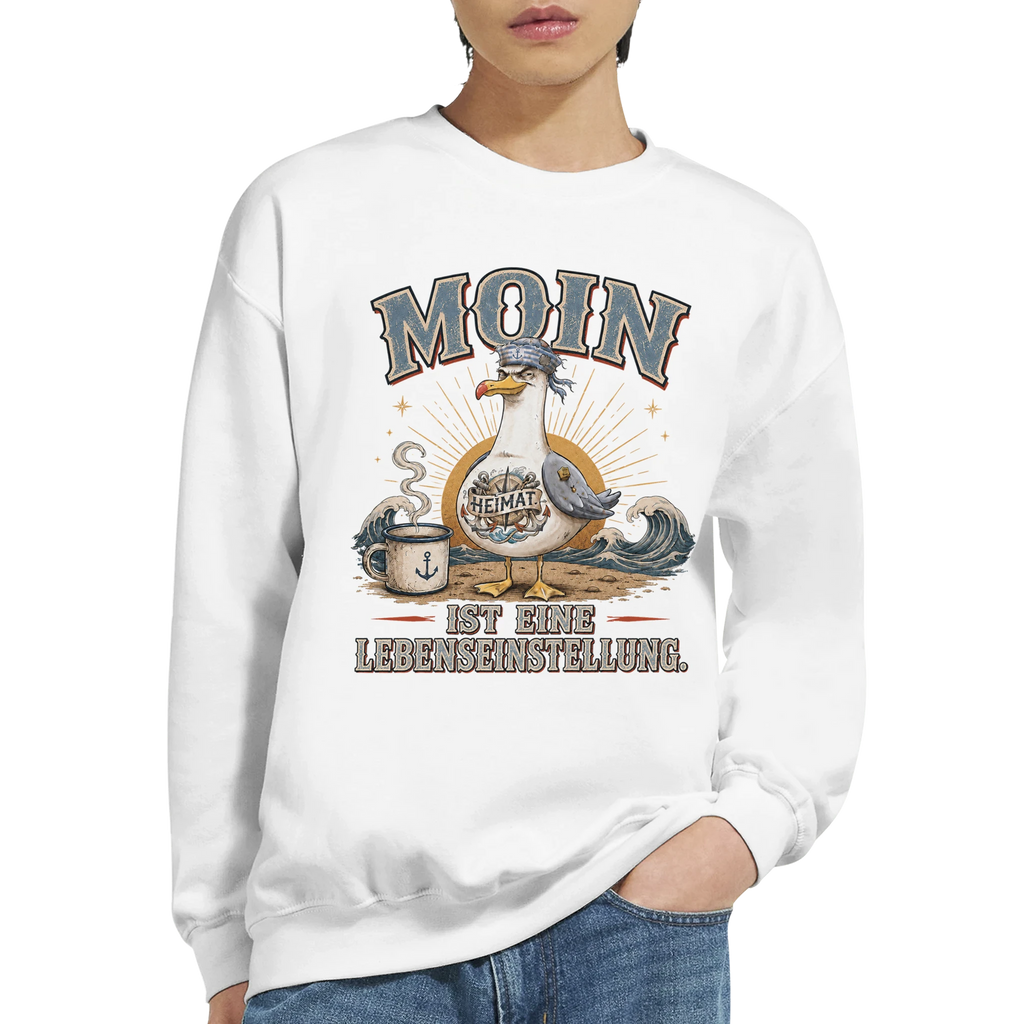 Pullover in Hellrosa mit Motiv „Moin ist eine Lebenseinstellung Möwe“