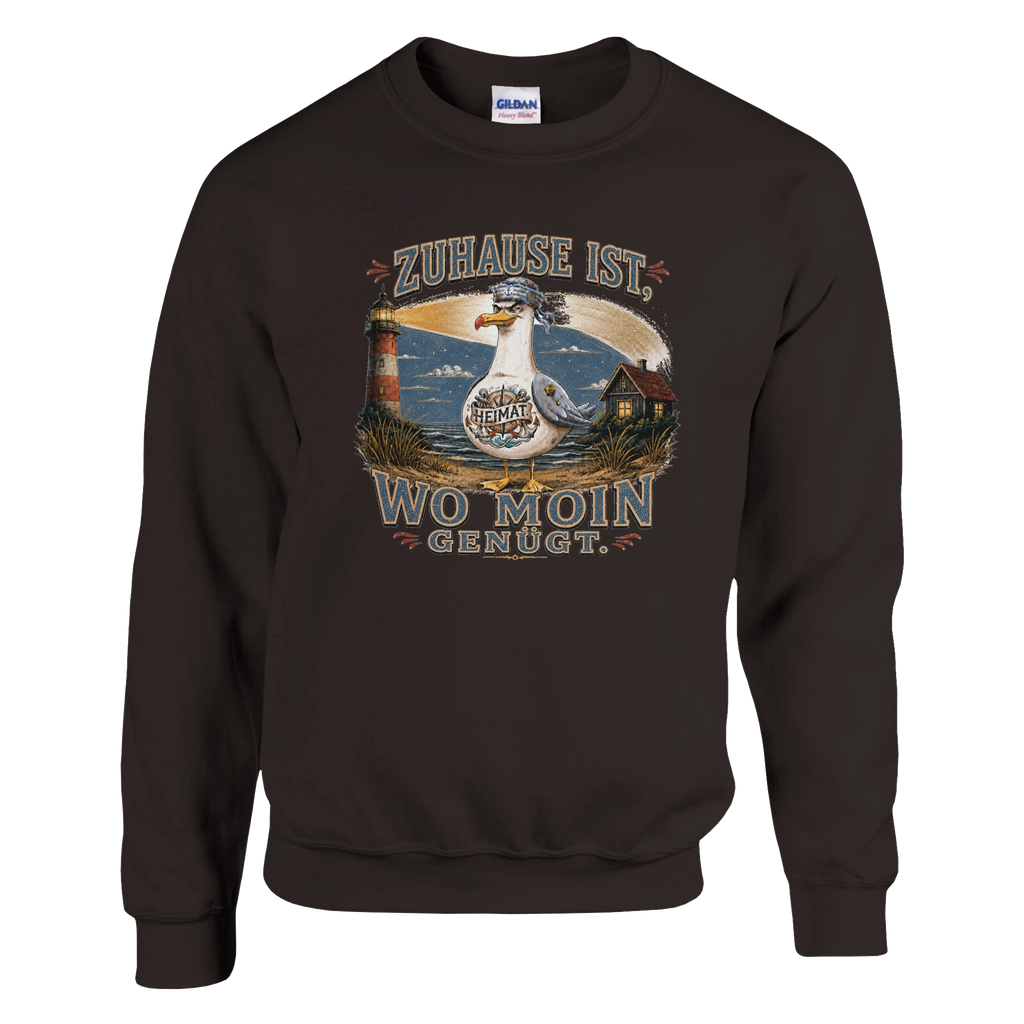 Pullover in Hellrosa mit Motiv „Zuhause ist, wo Moin genügt. Möwe“