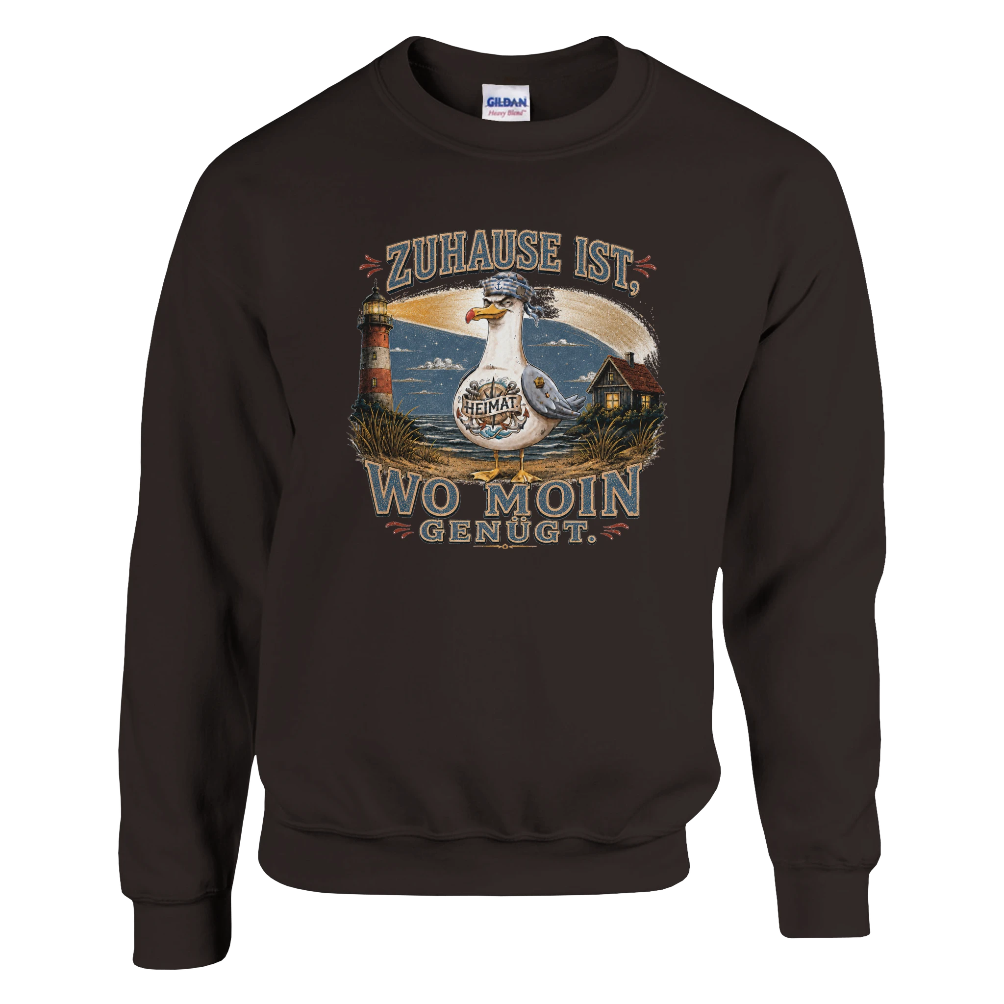 Pullover in Hellrosa mit Motiv „Zuhause ist, wo Moin genügt. Möwe“