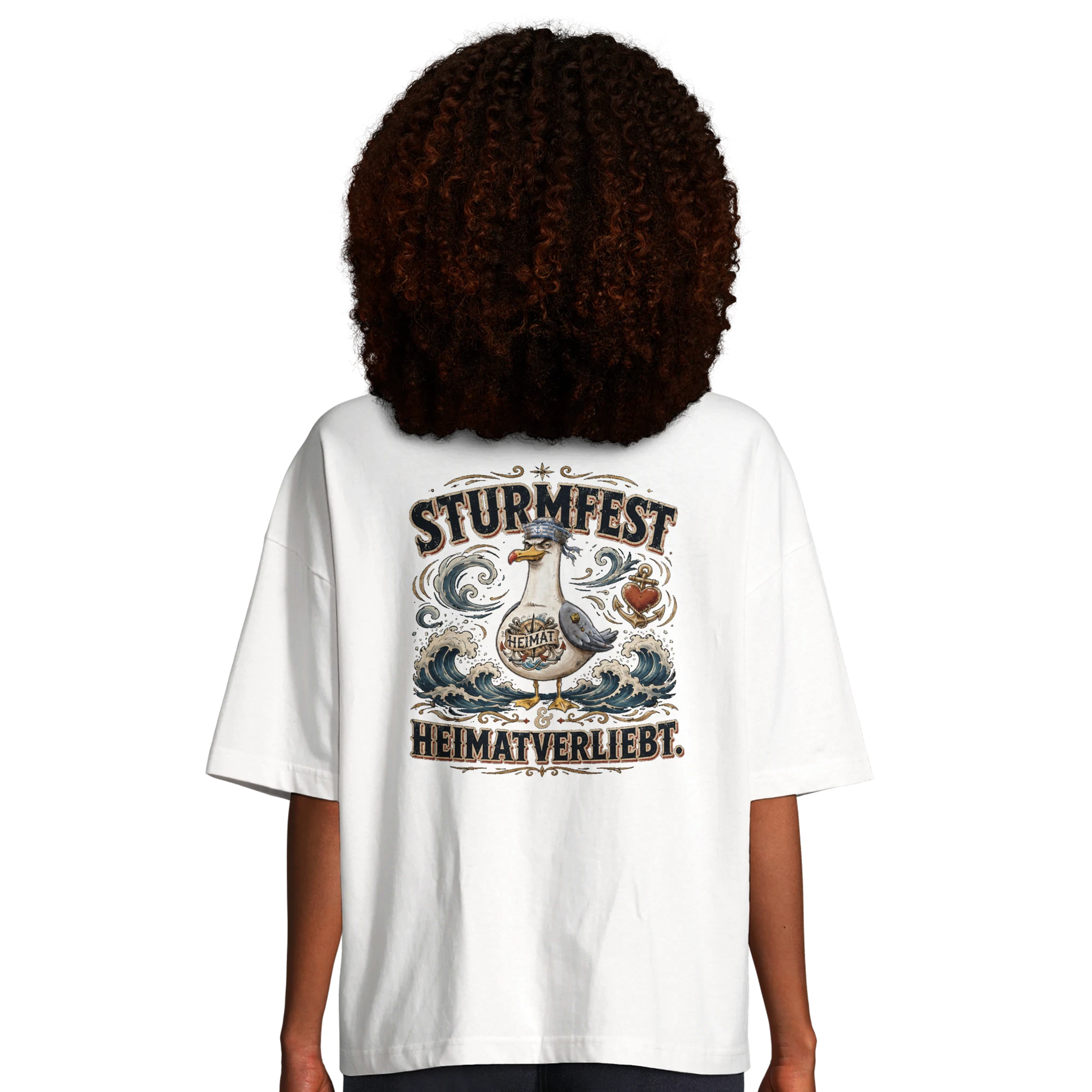 Damen-T-Shirt in Hellgelb mit Motiv „Sturmfest & Heimatverliebt Möwe“
