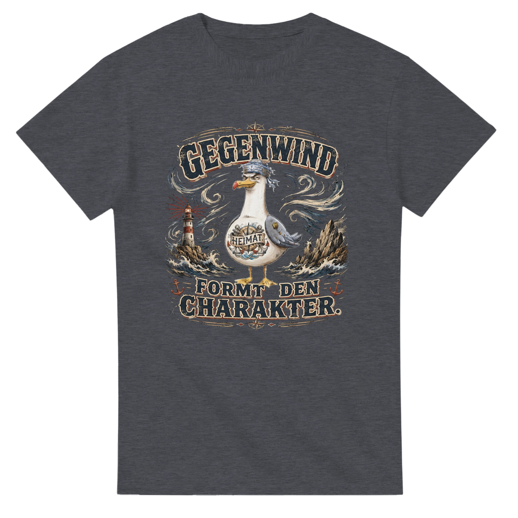 T-Shirt in Weiß mit Motiv „Gegenwind formt den Charakter Typisch Norddeutsch“