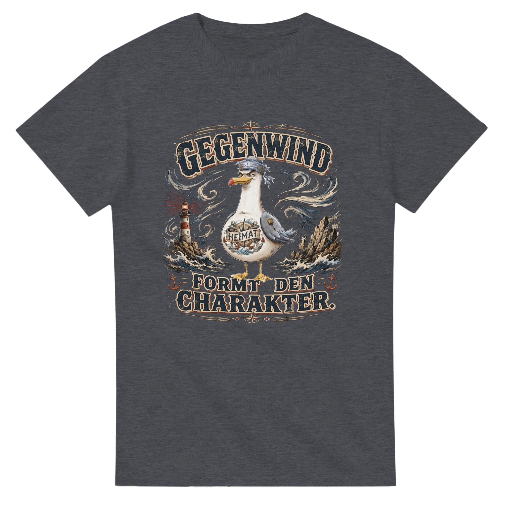 T-Shirt in Weiß mit Motiv „Gegenwind formt den Charakter Typisch Norddeutsch“