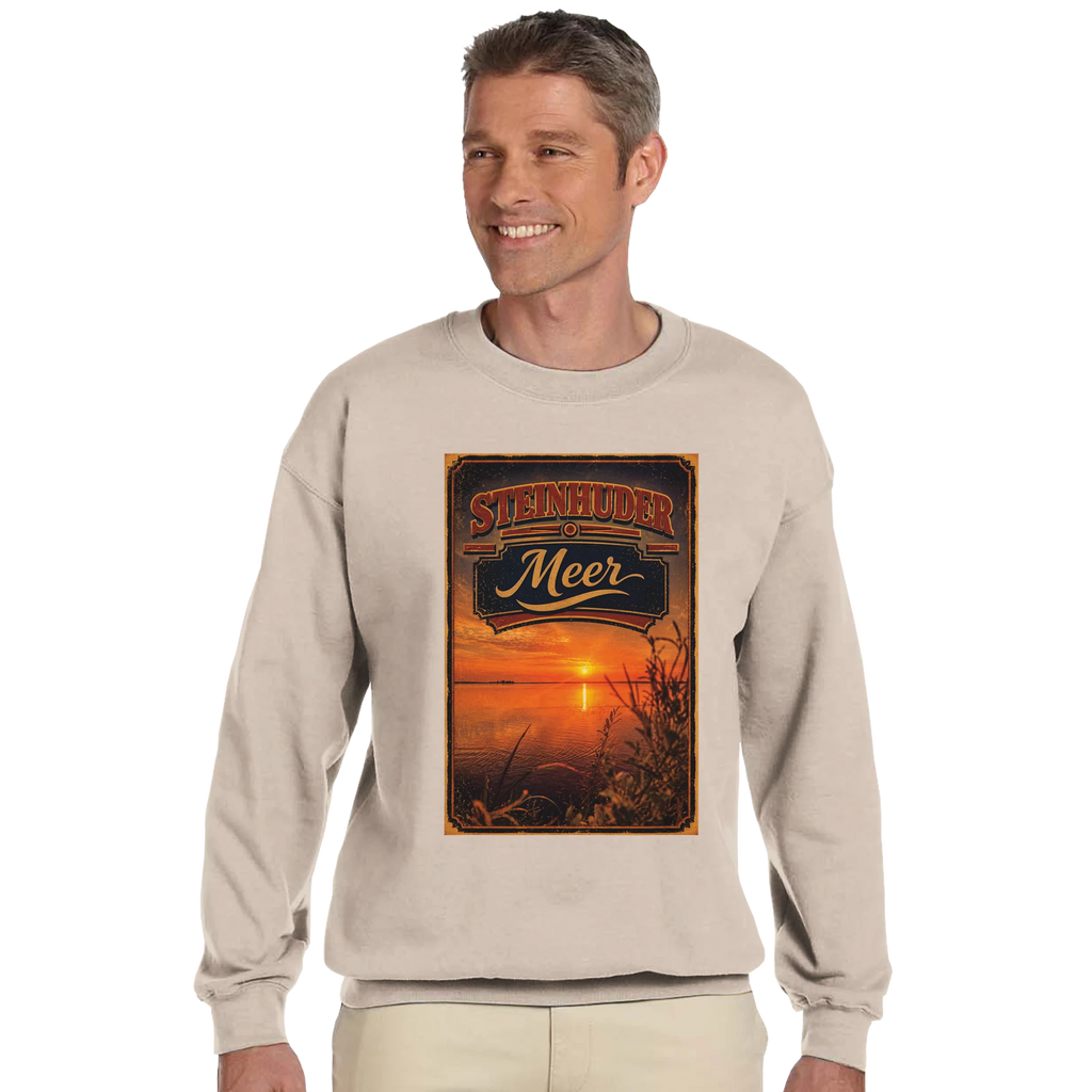 Pullover in Aschgrau mit Motiv „Sunset am Steinhuder Meer“