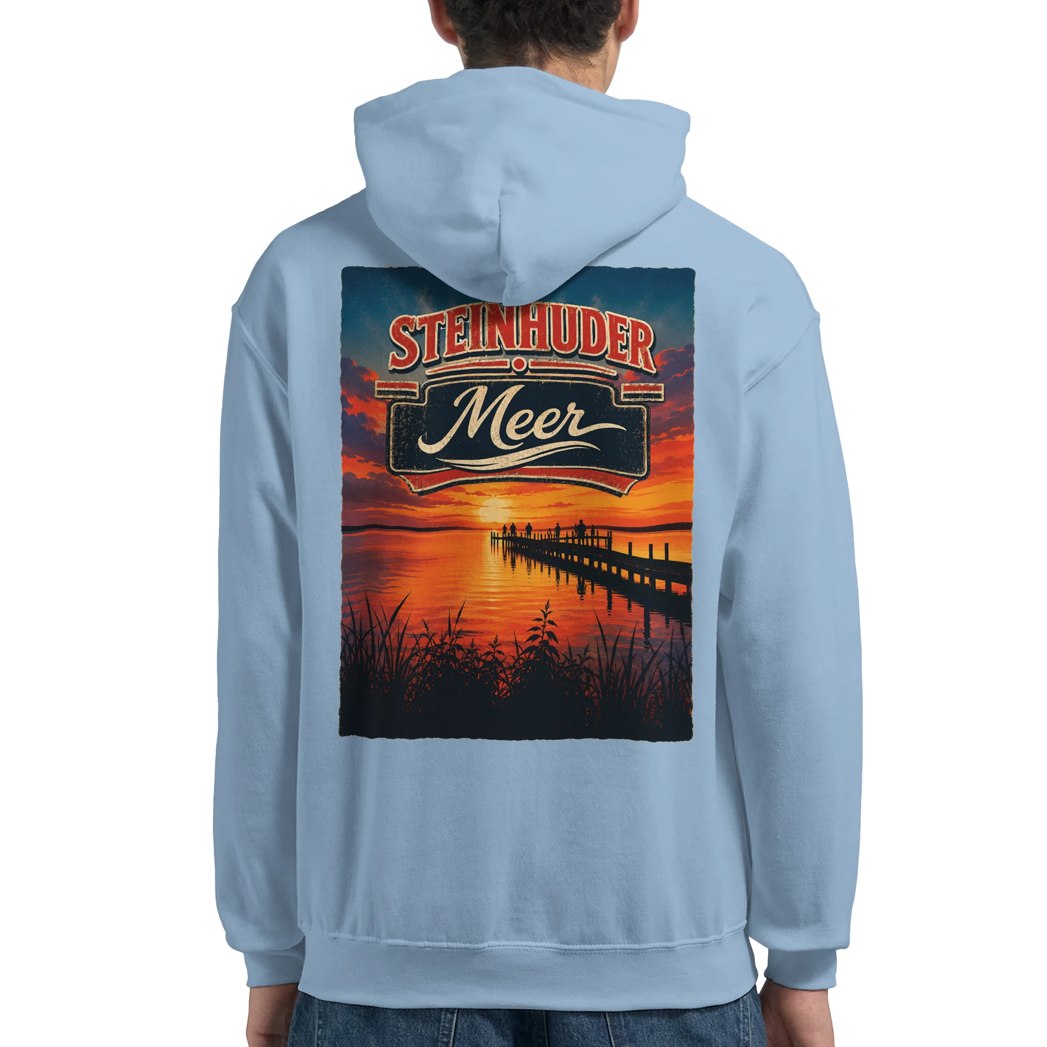 Hoodie in Weiß mit Motiv „Sunset Ratskeller Steg - Steinhuder Meer“
