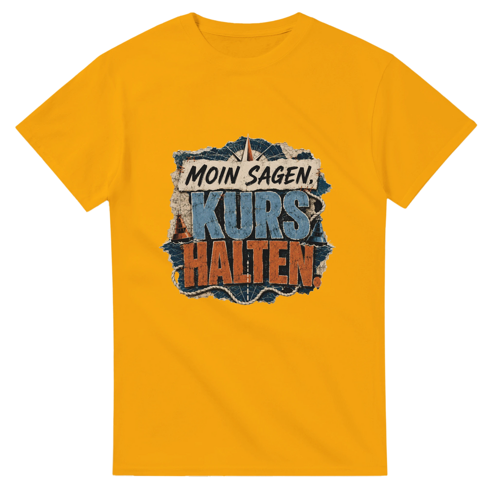 T-Shirt in Natur mit Motiv „Moin sagen. Kurs halten.“