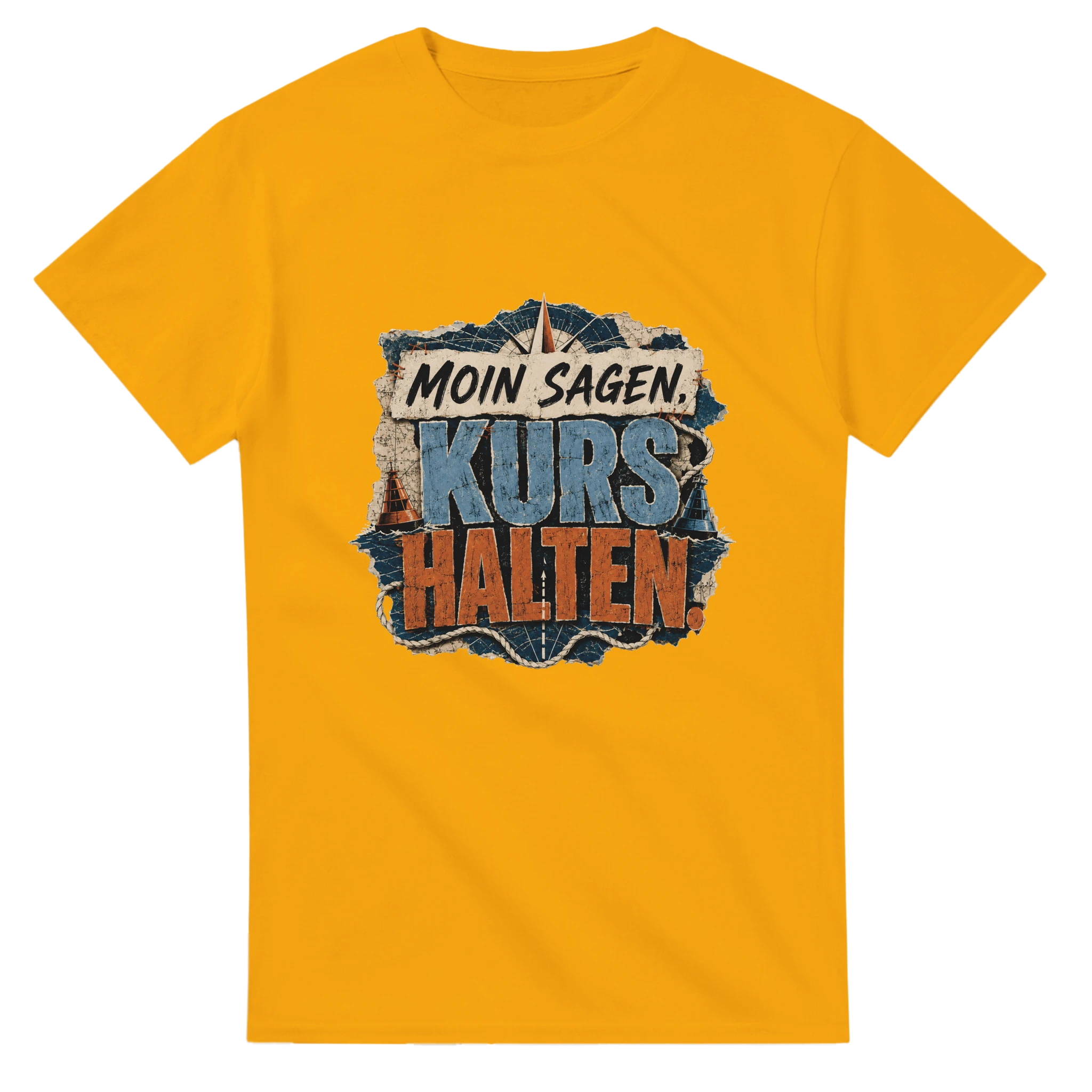 T-Shirt in Natur mit Motiv „Moin sagen. Kurs halten.“