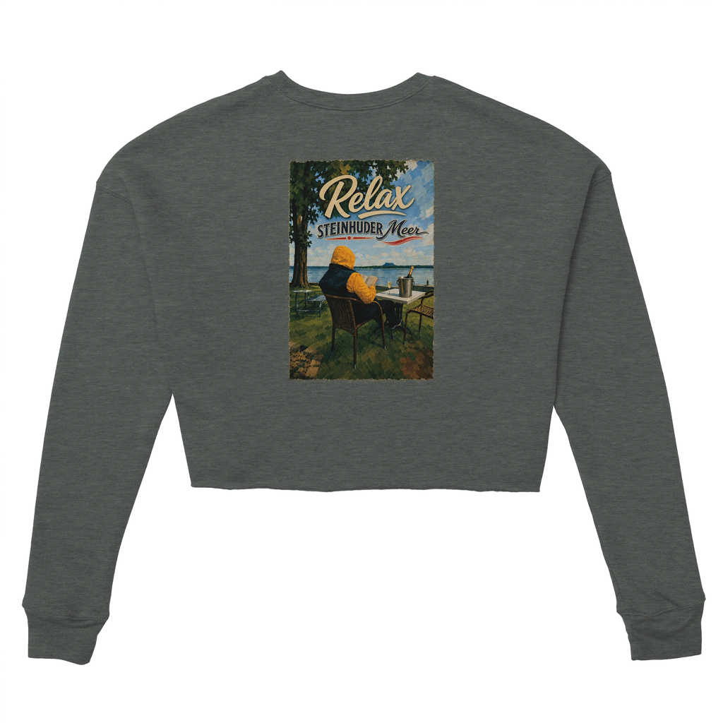 Damen-Pullover in Dunkelgrau meliert mit Motiv „Relax und Champagner“
