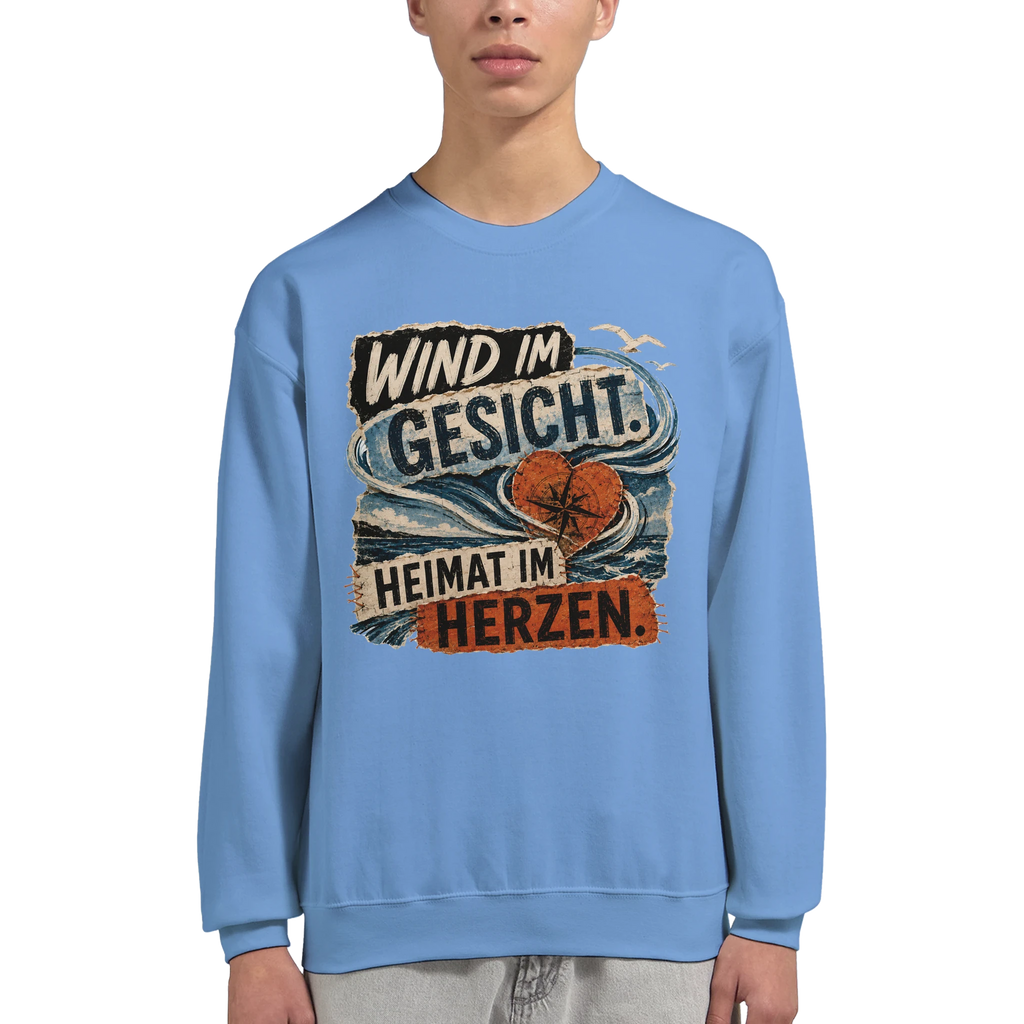 Pullover in Hellrosa mit Motiv „Wind im Gesicht. Heimat im Herzen.“