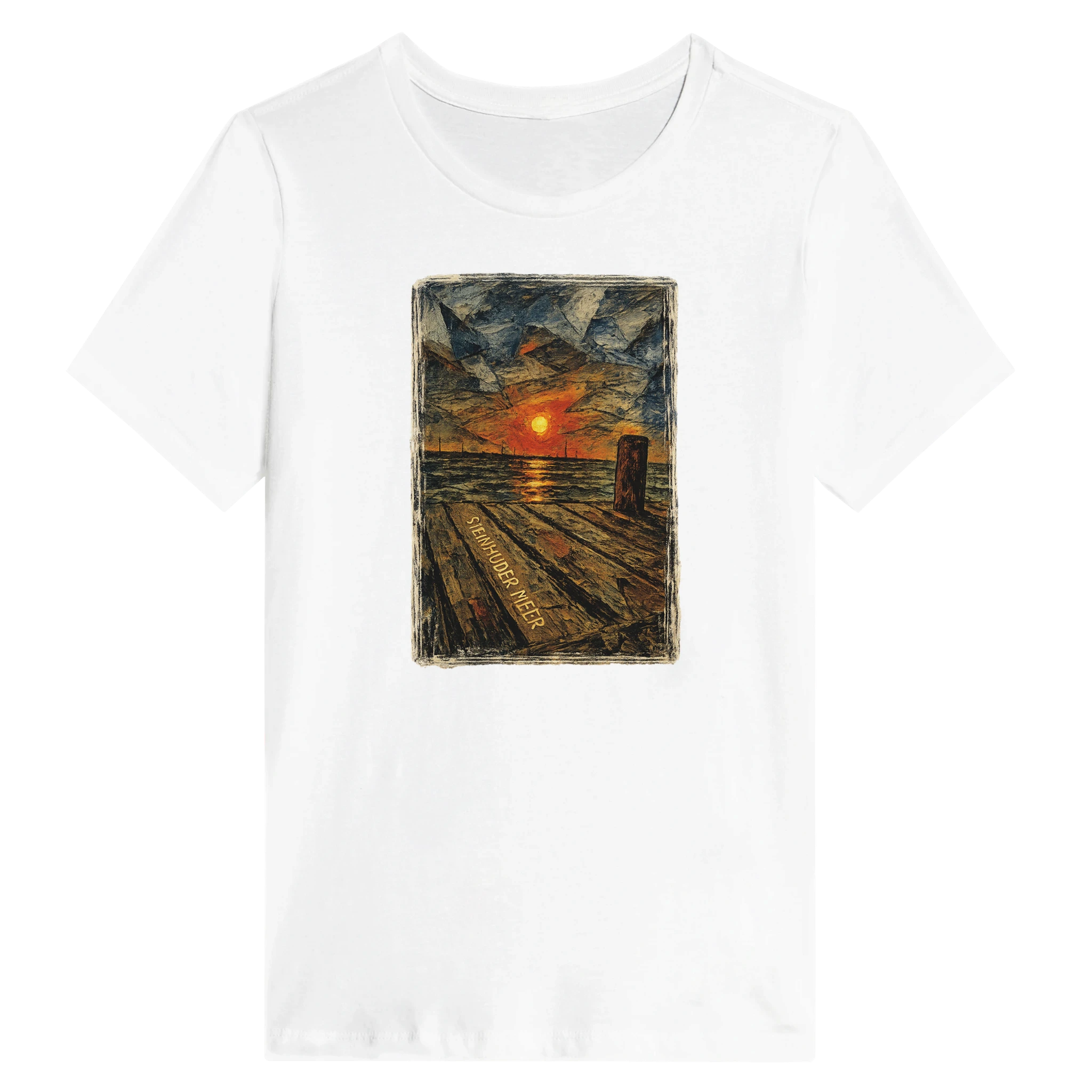 Damen-T-Shirt in Weiß mit Motiv „Steinhuder Meer Kunst“