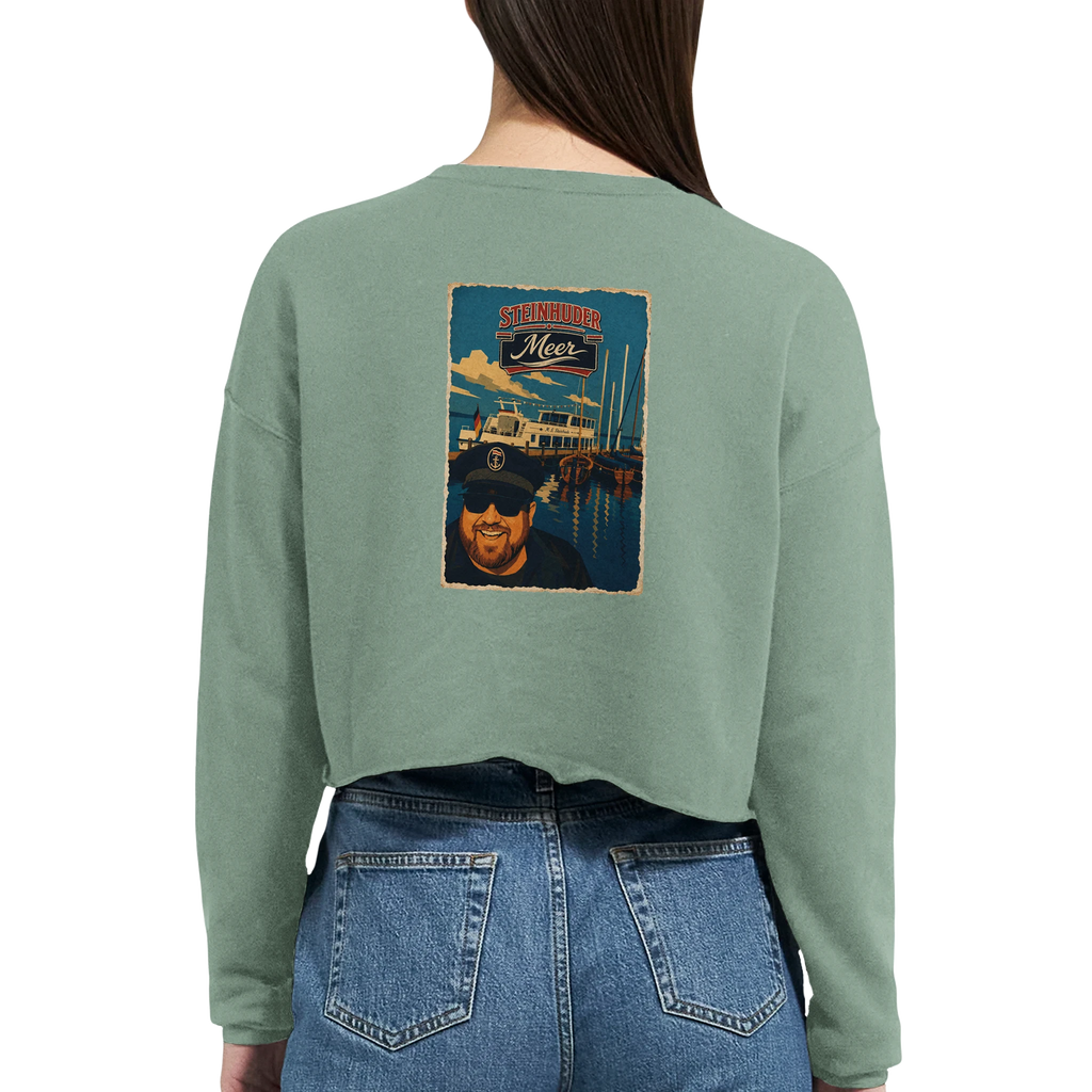Damen-Pullover in Staubblau mit Motiv „Kapitän an Bord“