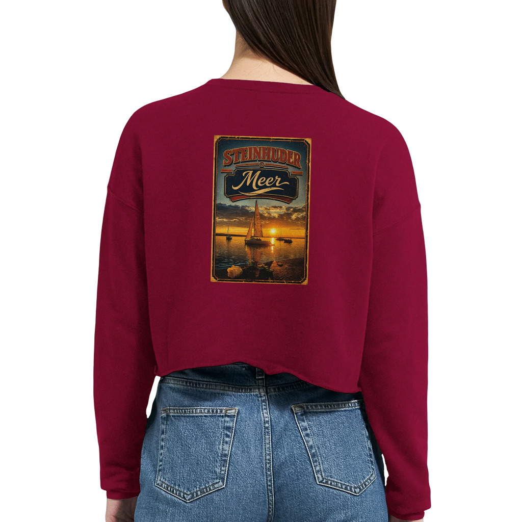 Damen-Pullover in Staubblau mit Motiv „White Night am Wilhelmstein mit Sonnenuntergang“