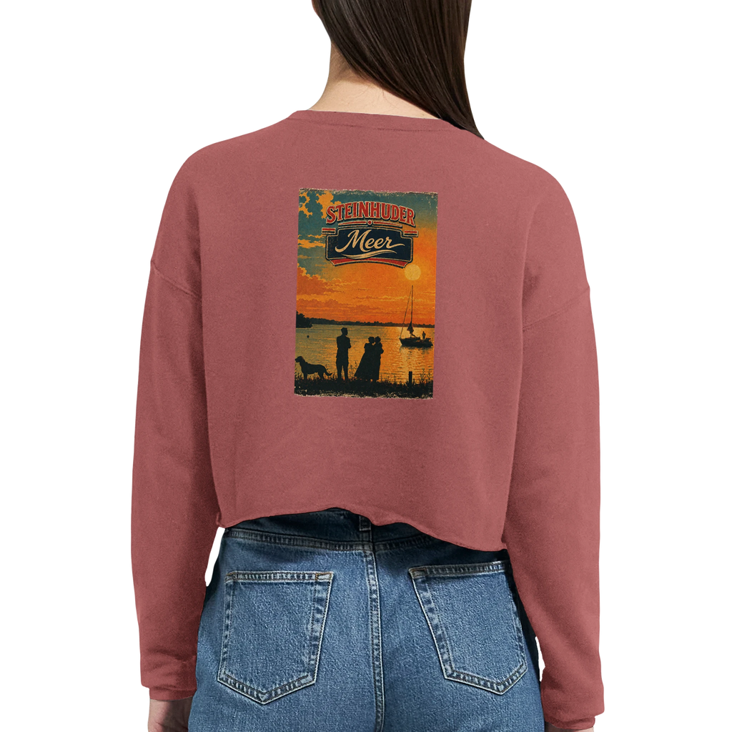 Damen-Pullover in Staubblau mit Motiv „Familie beim Sunset“