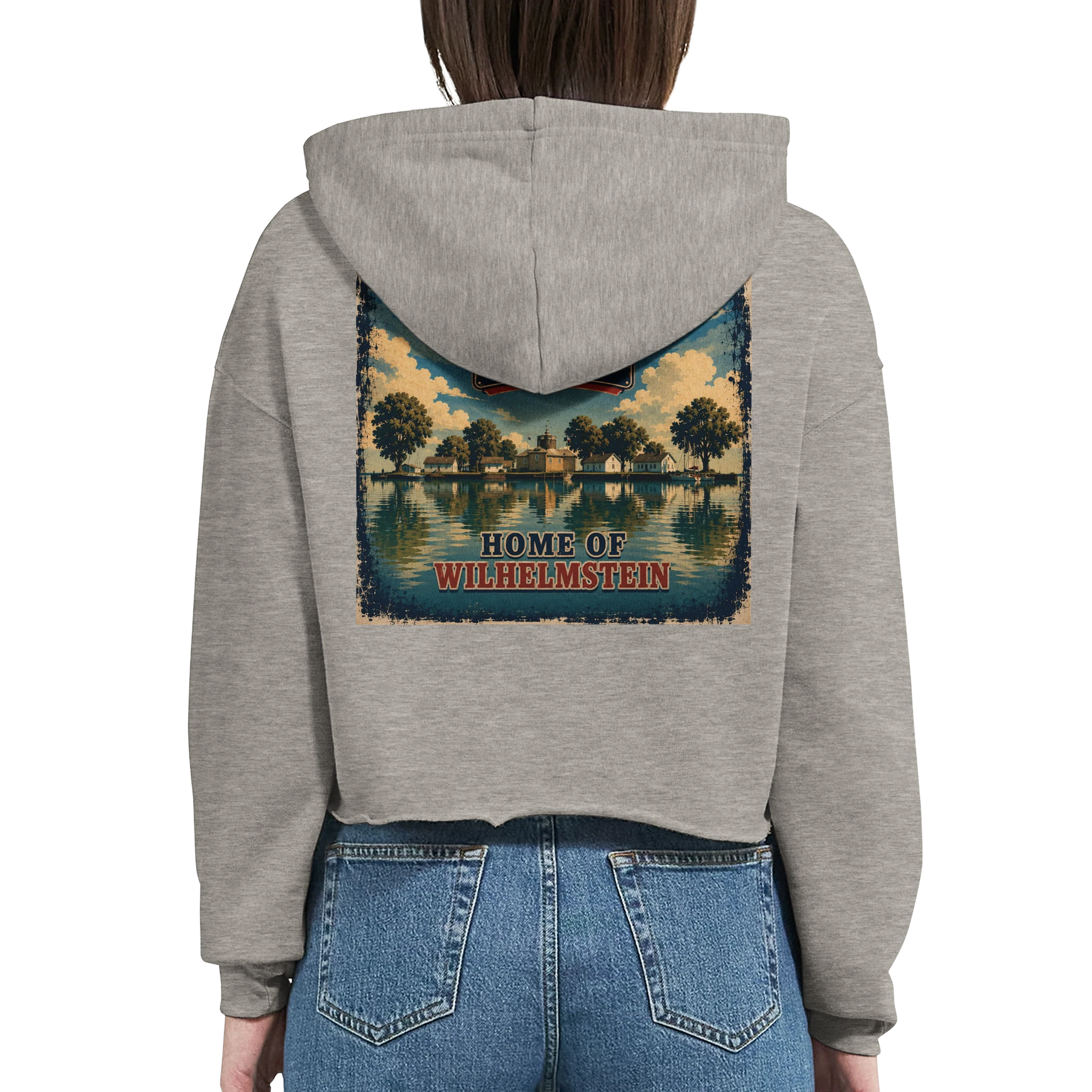 Damen-Hoodie in Pfirsich mit Motiv „Insel Wilhelmstein“