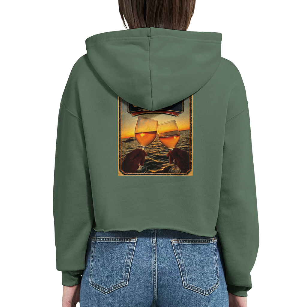 Damen-Hoodie in Weiß mit Motiv „Stößchen bei Sunset“