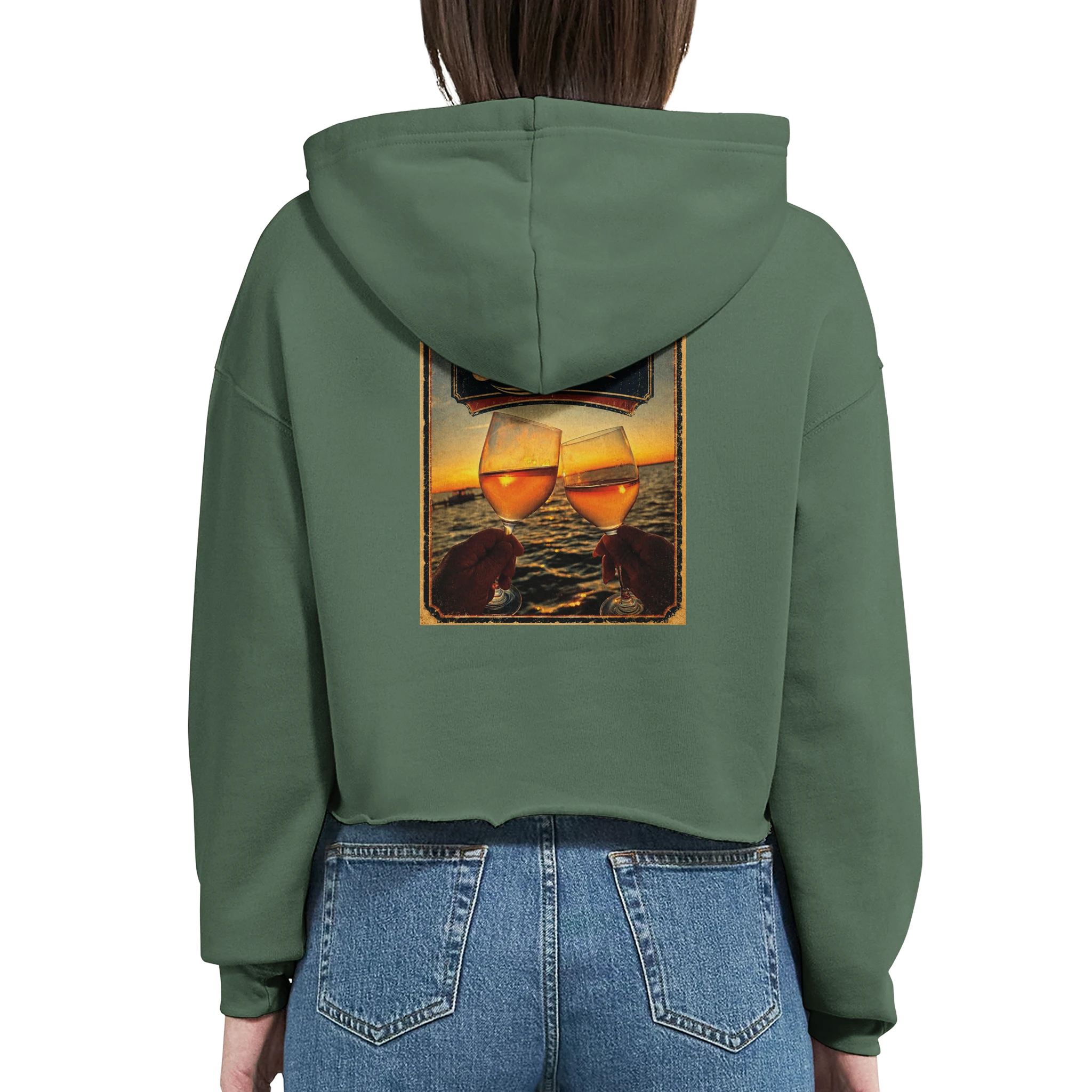 Damen-Hoodie in Weiß mit Motiv „Stößchen bei Sunset“