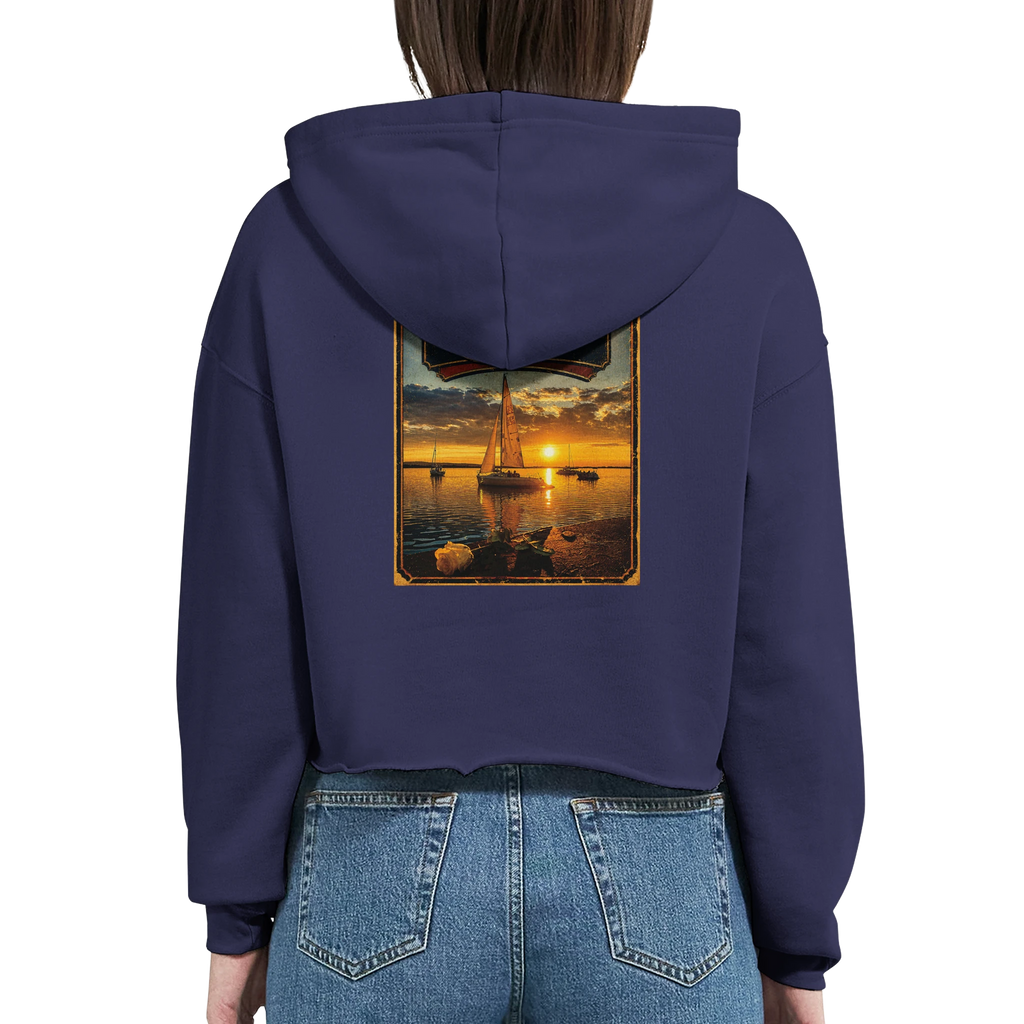 Damen-Hoodie in Weiß mit Motiv „White Night am Wilhelmstein mit Sonnenuntergang“