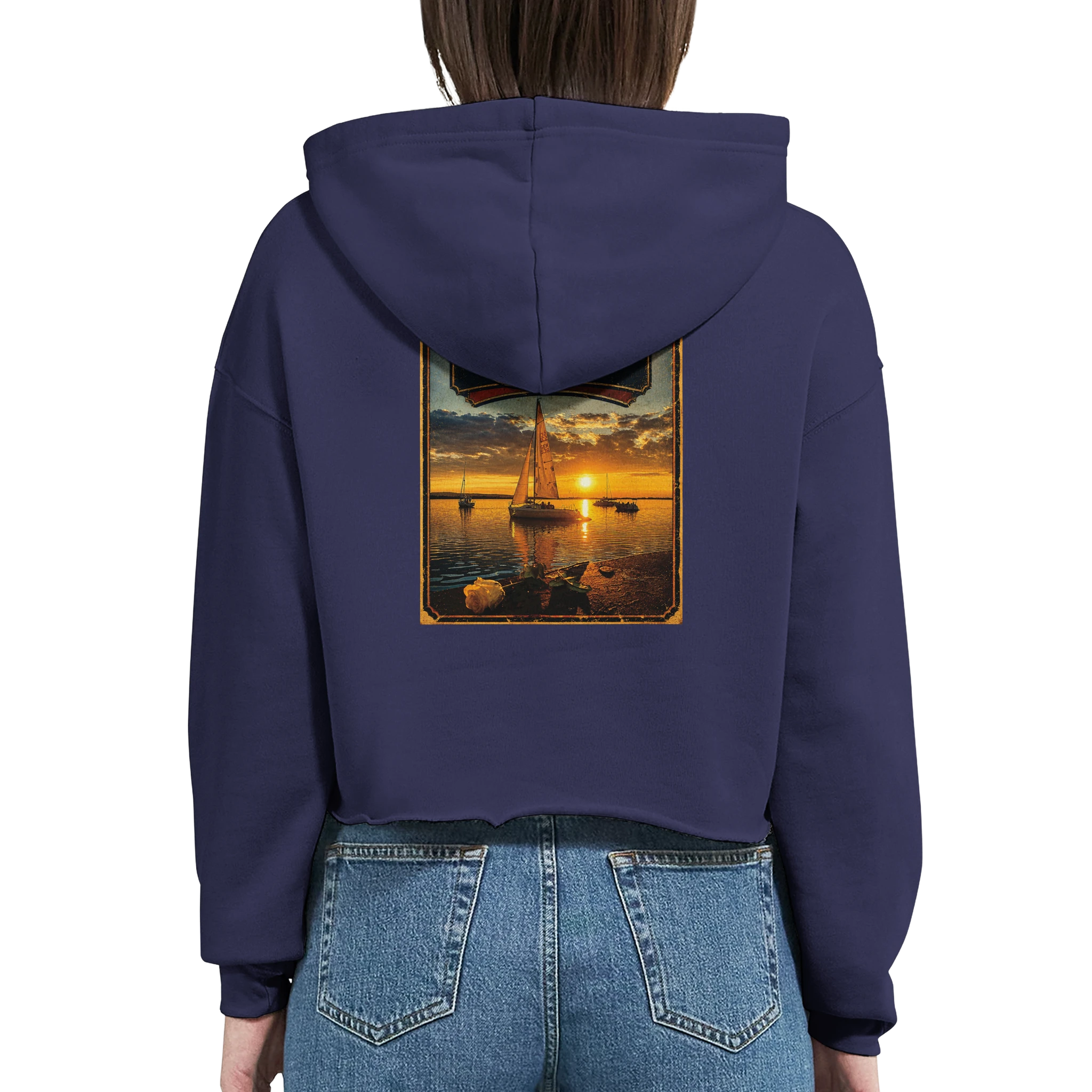Damen-Hoodie in Weiß mit Motiv „White Night am Wilhelmstein mit Sonnenuntergang“