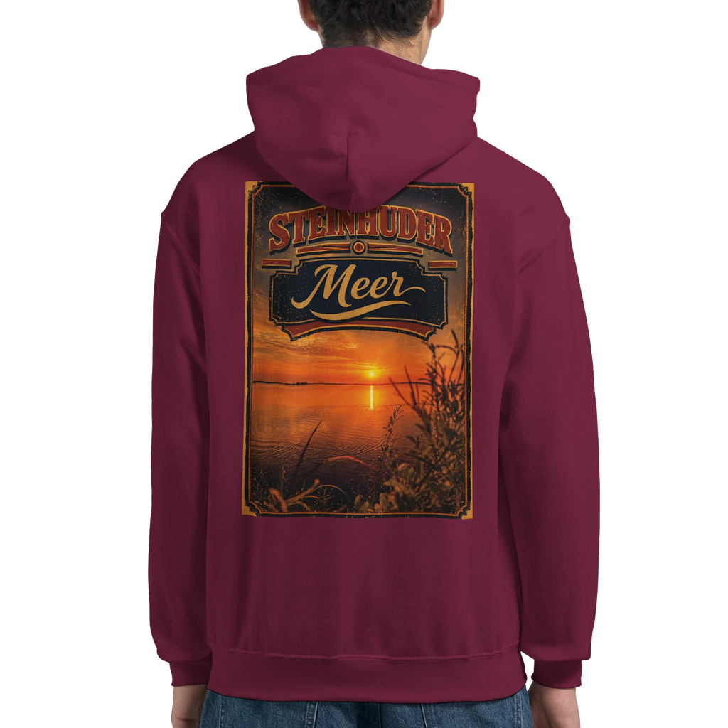 Hoodie in Weiß mit Motiv „Sunset am Steinhuder Meer“