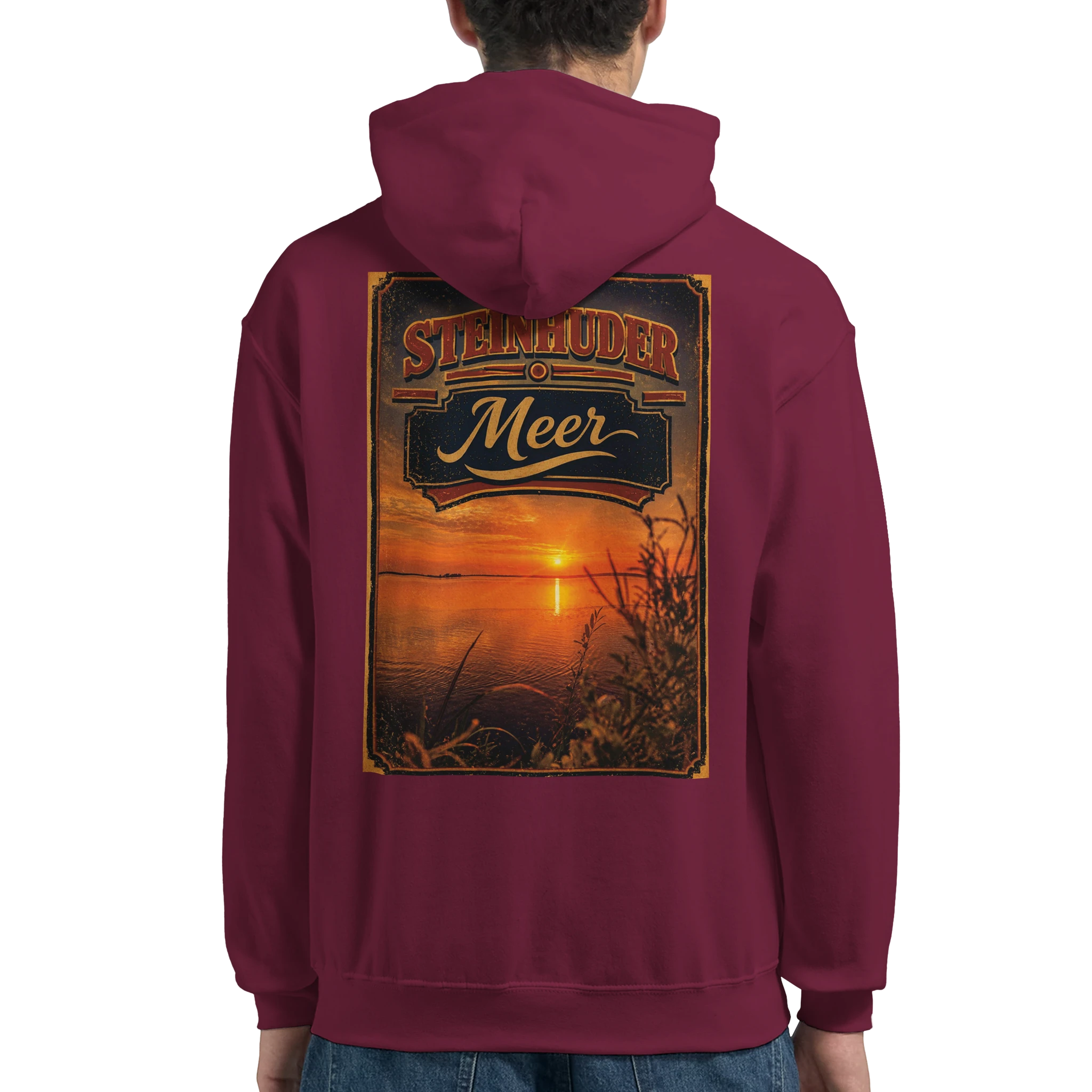 Hoodie in Weiß mit Motiv „Sunset am Steinhuder Meer“