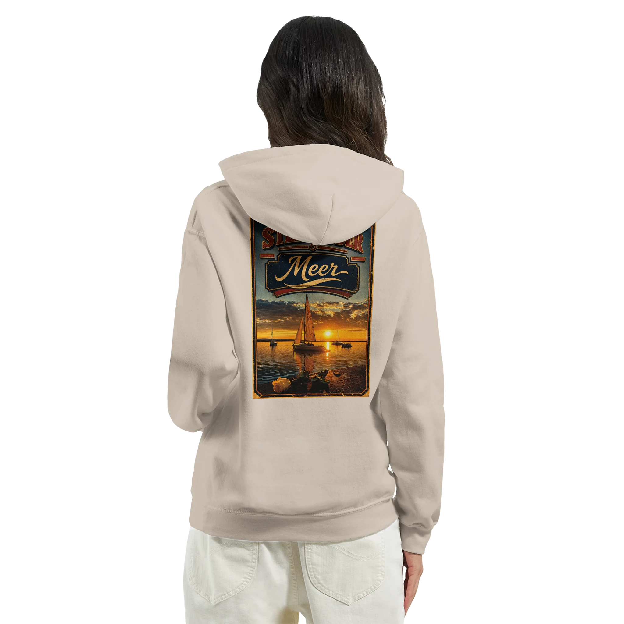 Hoodie in Aschgrau mit Motiv „White Night am Wilhelmstein im Sonnenuntergang“