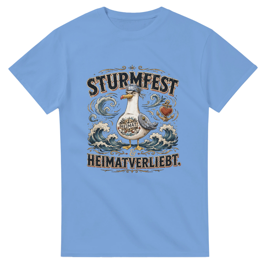 T-Shirt in Weiß mit Motiv „Sturmfest & Heimatverliebt Möwe“