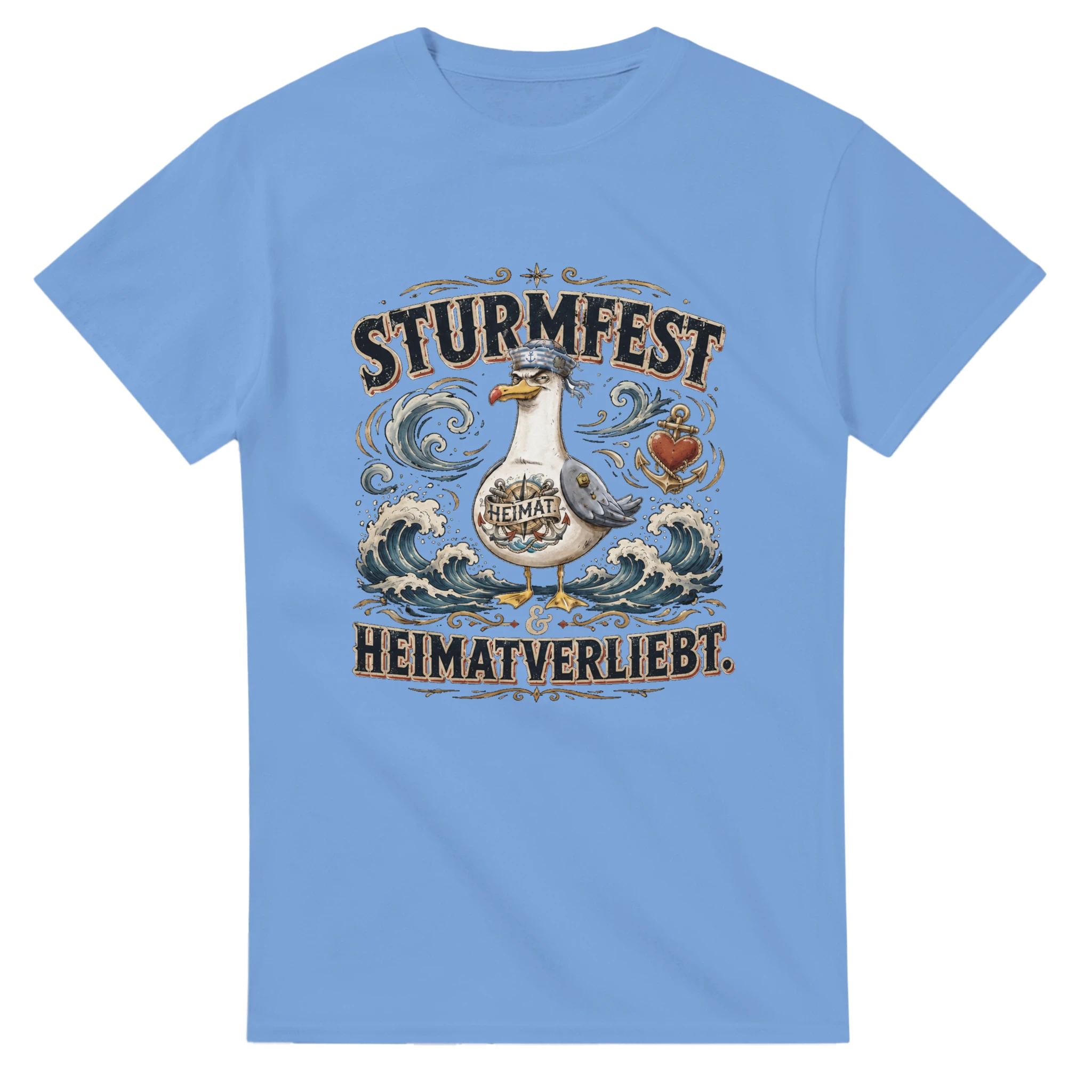T-Shirt in Weiß mit Motiv „Sturmfest & Heimatverliebt Möwe“
