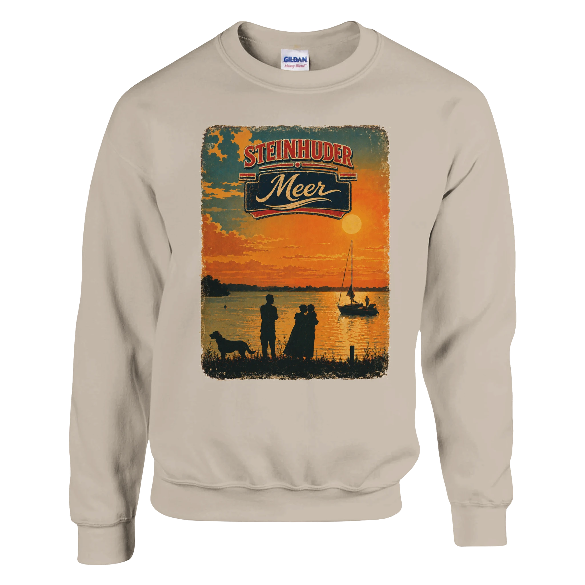 Pullover in Weiß mit Motiv „Familie beim Sunset“